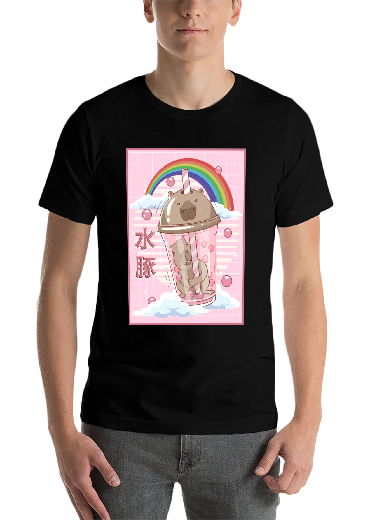 Kawaii Wombat Bubble Tea Black T-Shirt - 7
