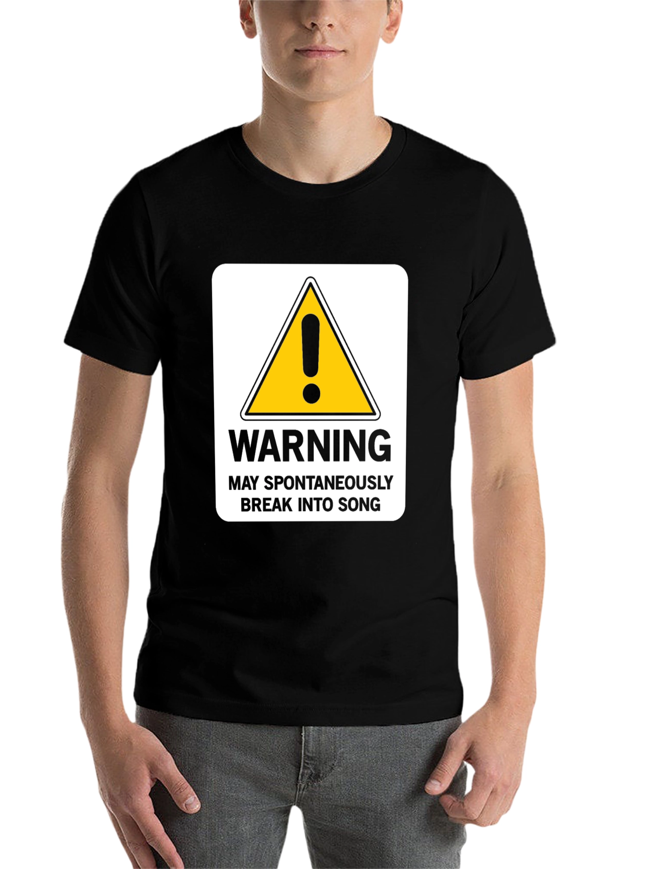Black Warning May Spontaneously Break Into Song - Funny T-Shirt view 7