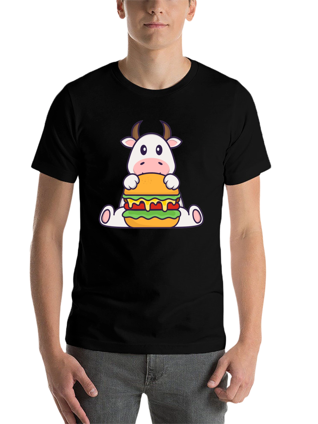 Black Cow Burger Graphic Tee - Black Casual T-Shirt view 7