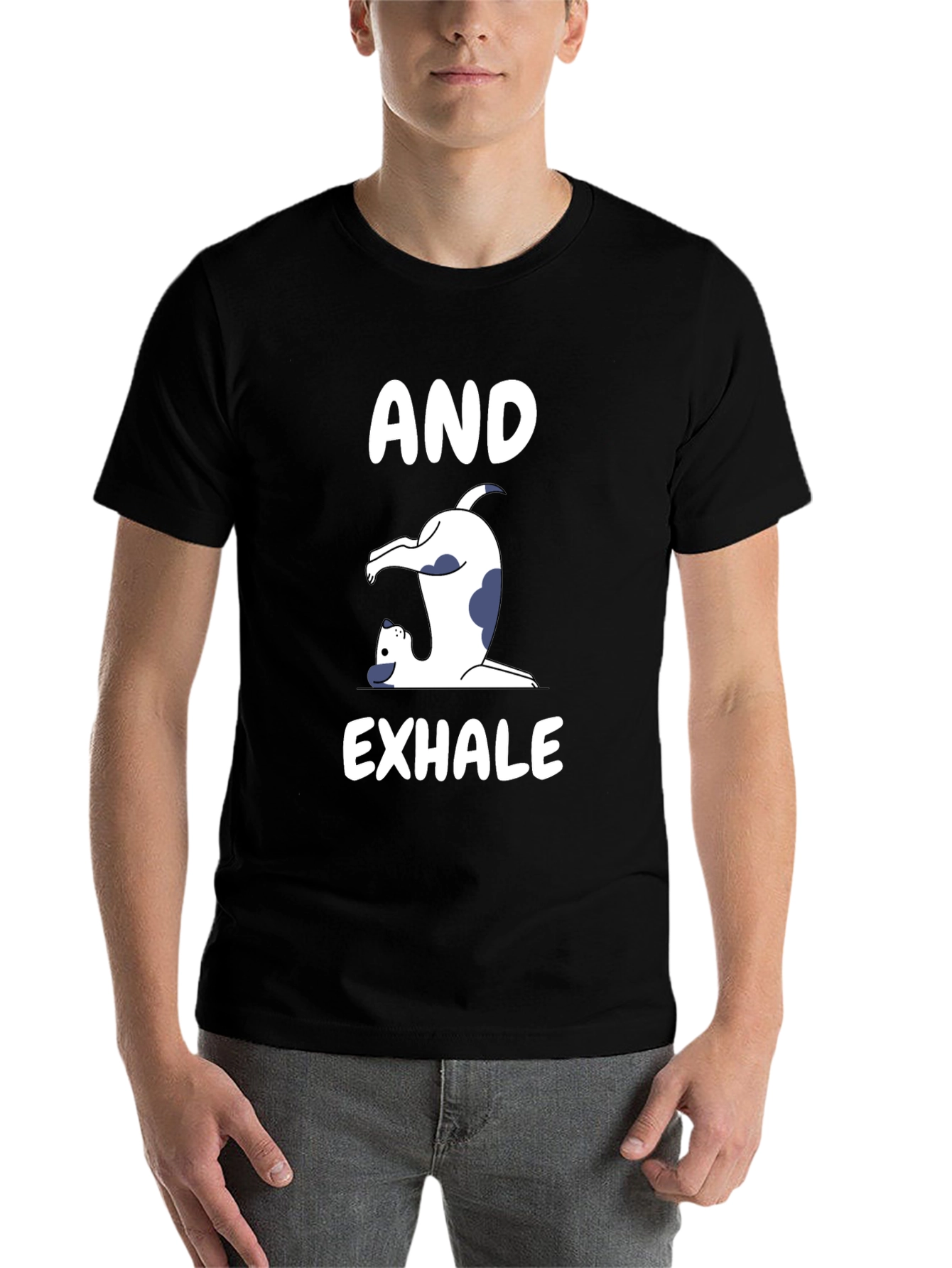 Black And Exhale Yoga Dog T-Shirt view 7