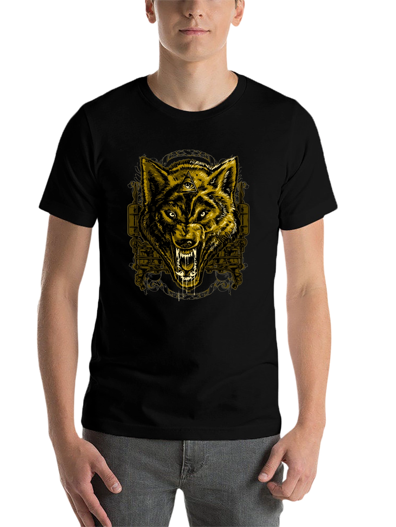 Black Wolf Graphic Print Crew Neck T-Shirt view 7