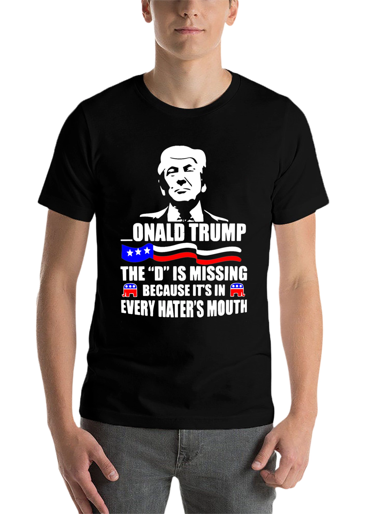 Black Donald Trump "D" Haters Mouth Black T-Shirt view 7
