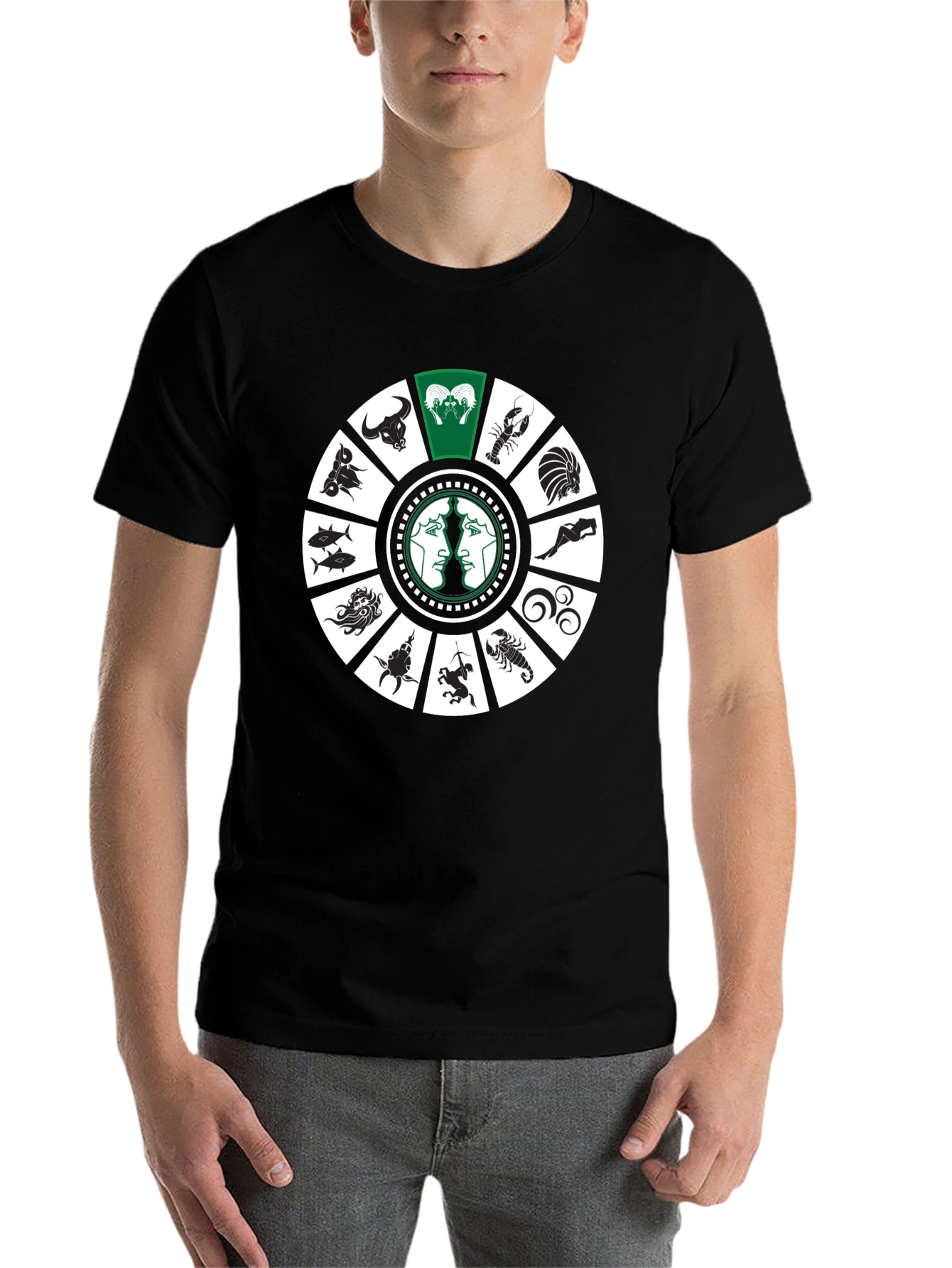 Black Zodiac Sign Wheel T-Shirt view 7