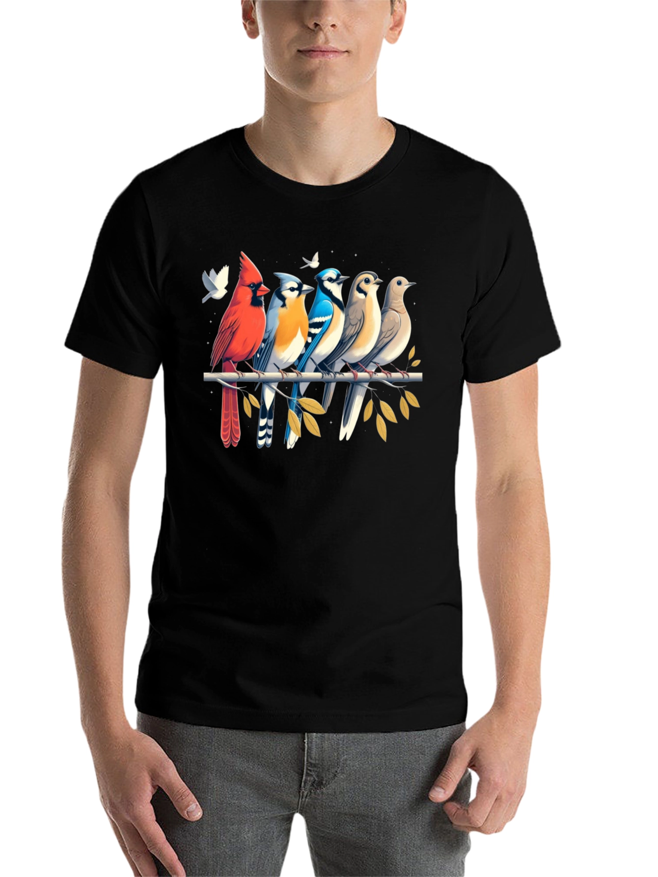 Black Birds on Branch Graphic Tee - Black view 7