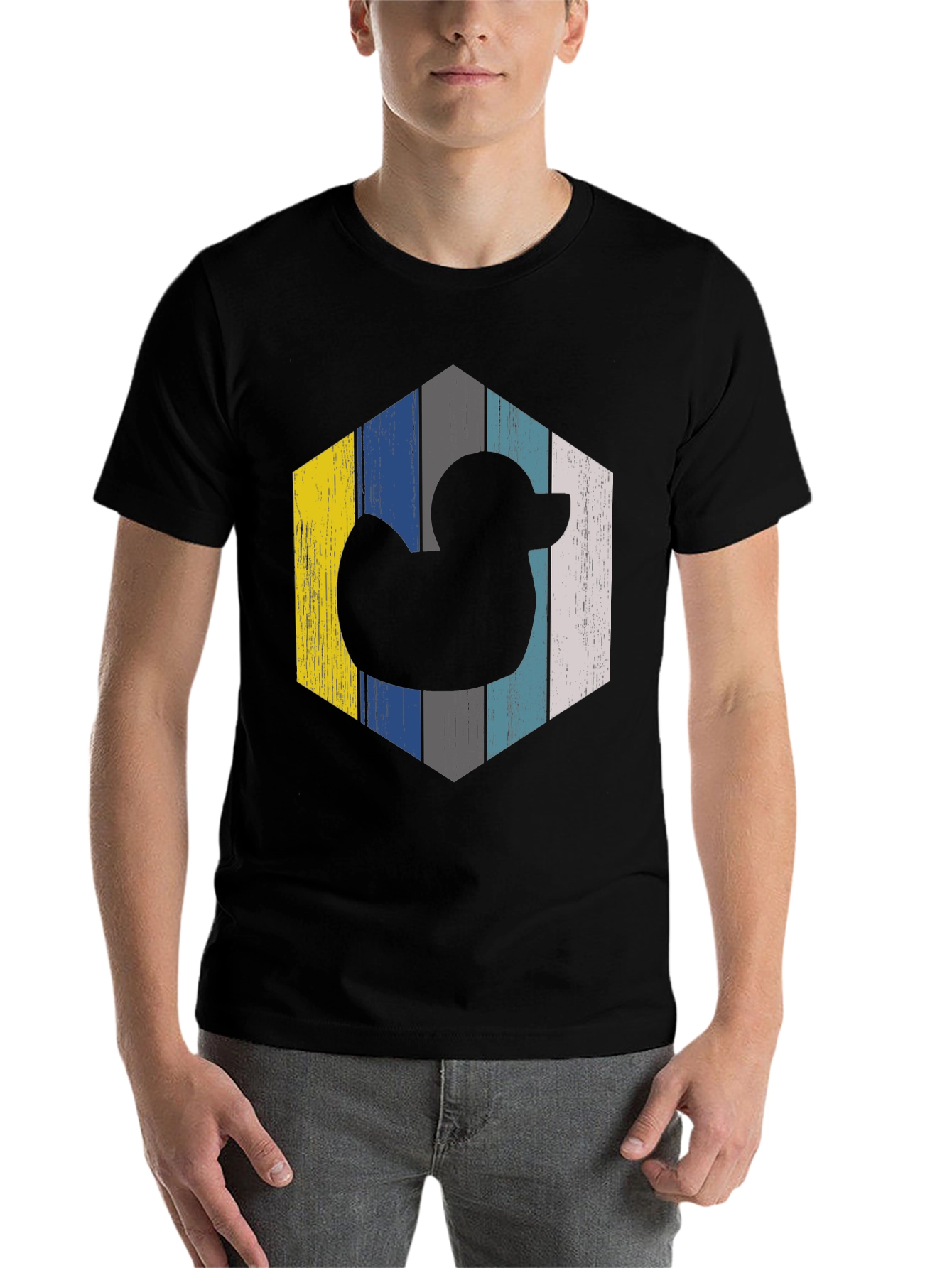 Black Retro Duck Hexagon T-Shirt view 7