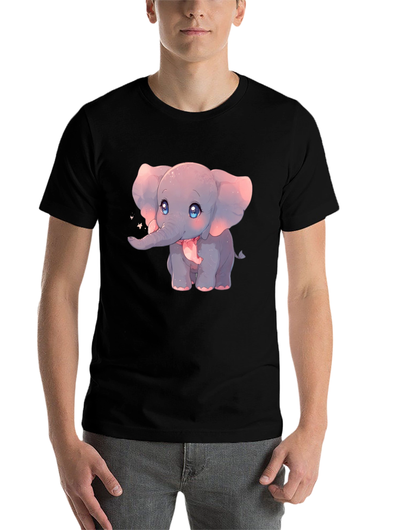 Black Cute Elephant Graphic Black T-Shirt view 7