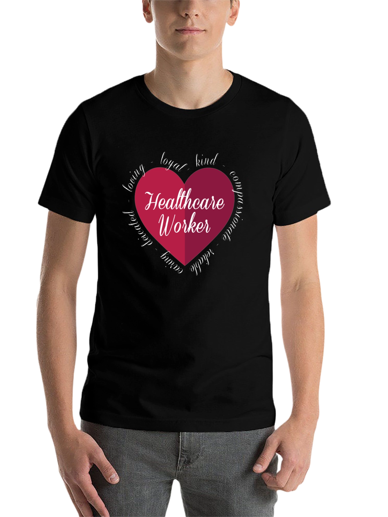 Black Healthcare Worker Heart Graphic Tee - Black view 7