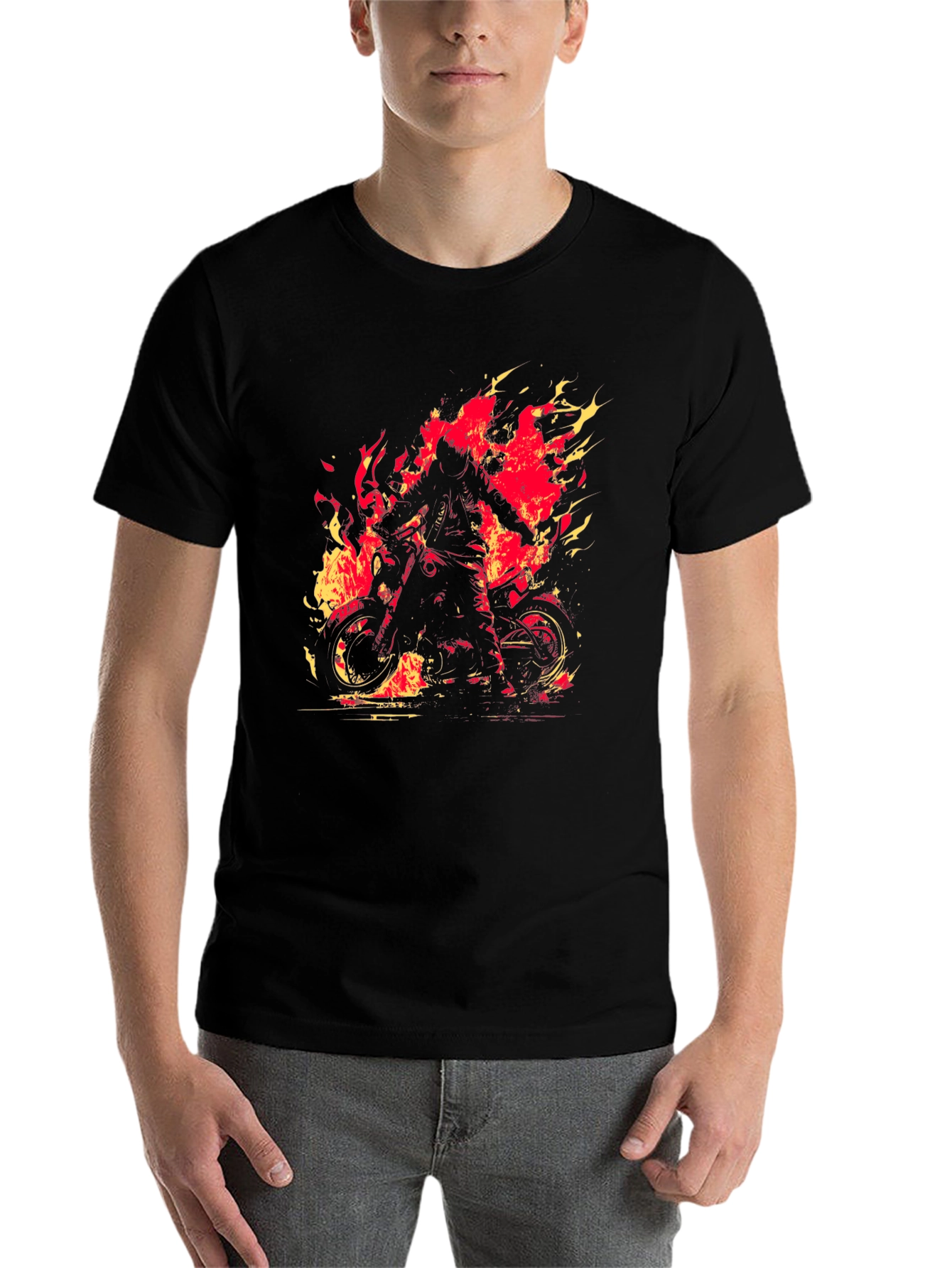 Black Fiery Rider Graphic Tee - Black Motorcycle T-Shirt view 7