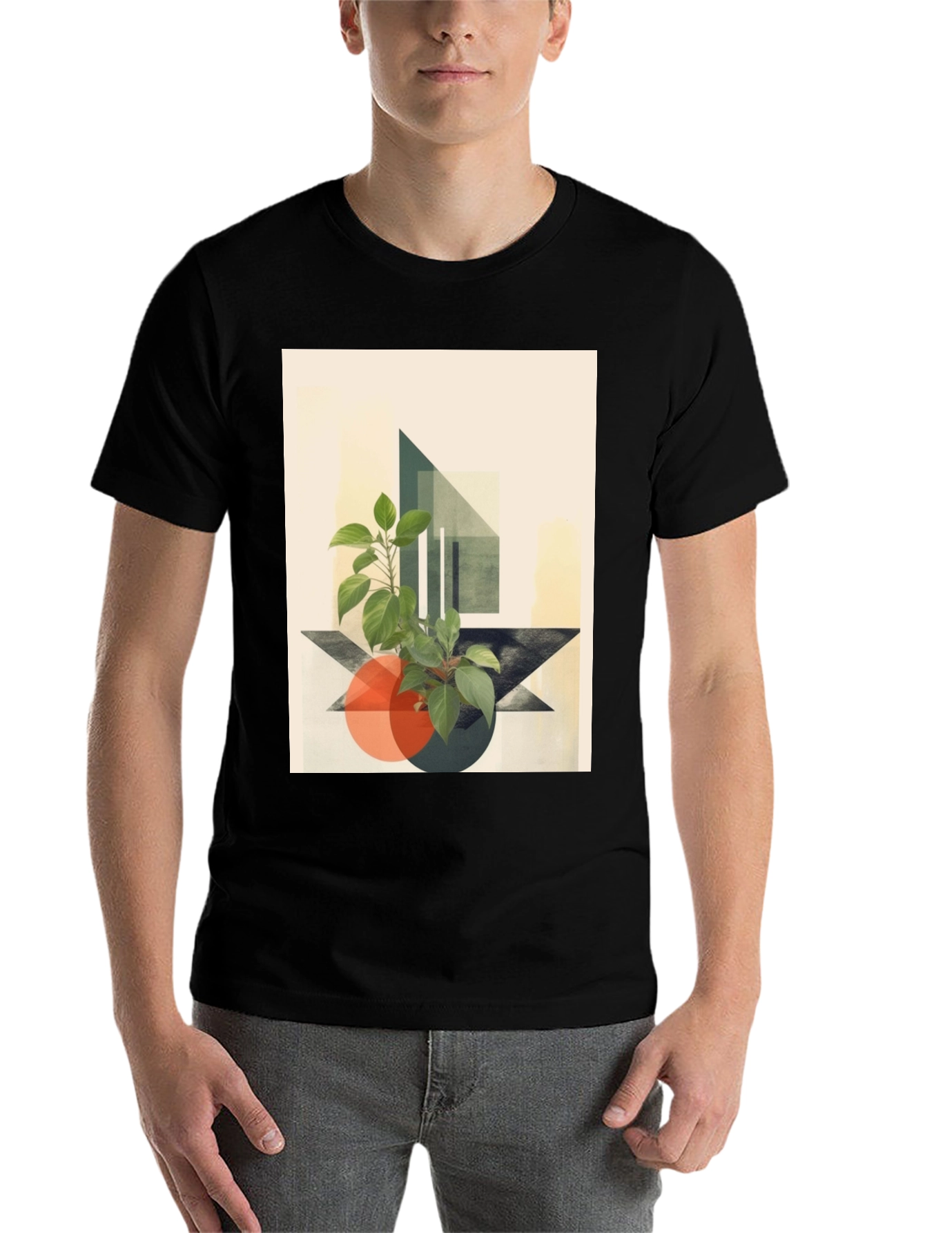 Black Abstract Geometric Plant T-Shirt view 7