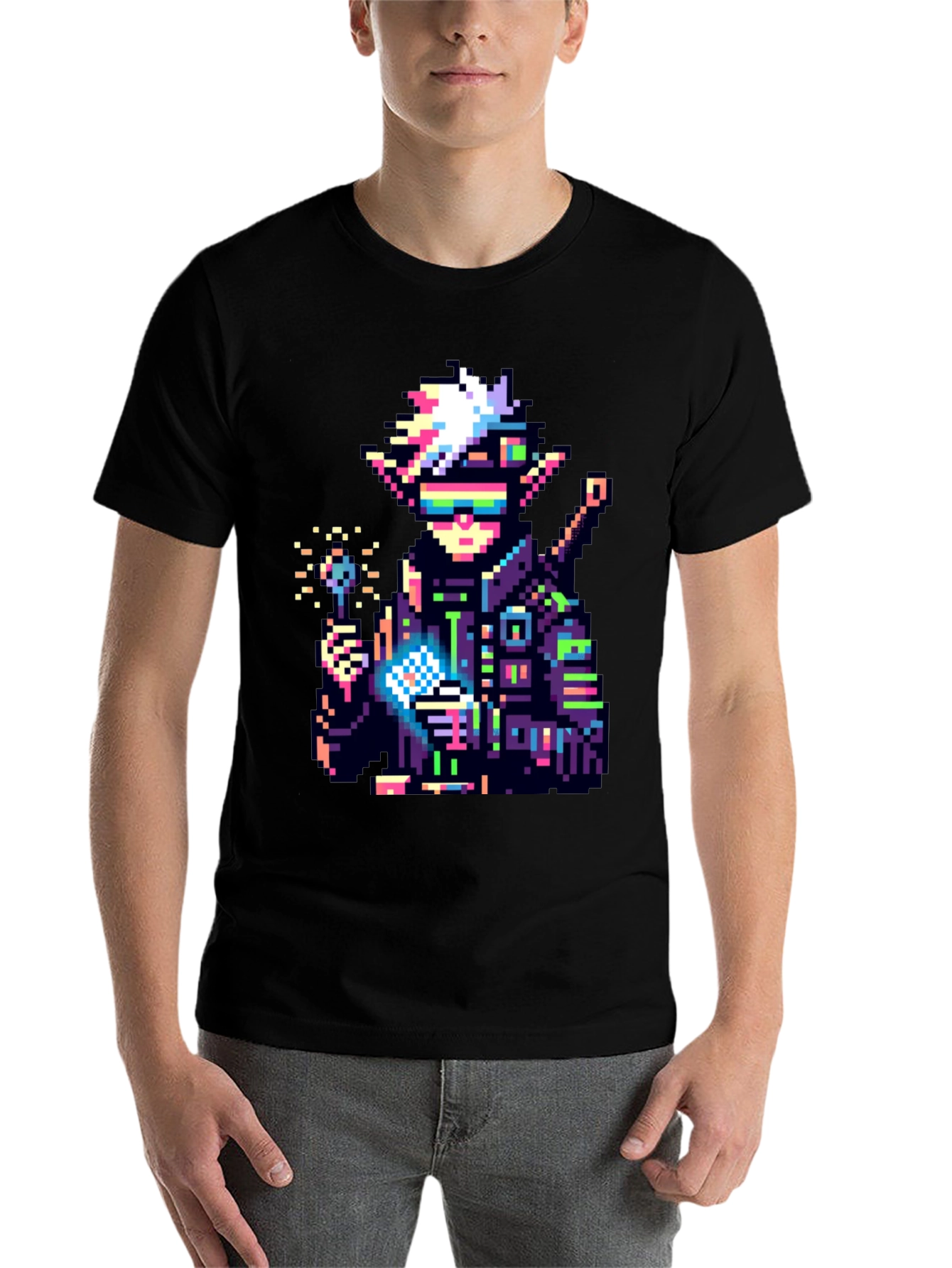 Black Pixel Cyberpunk Elf T-Shirt view 7