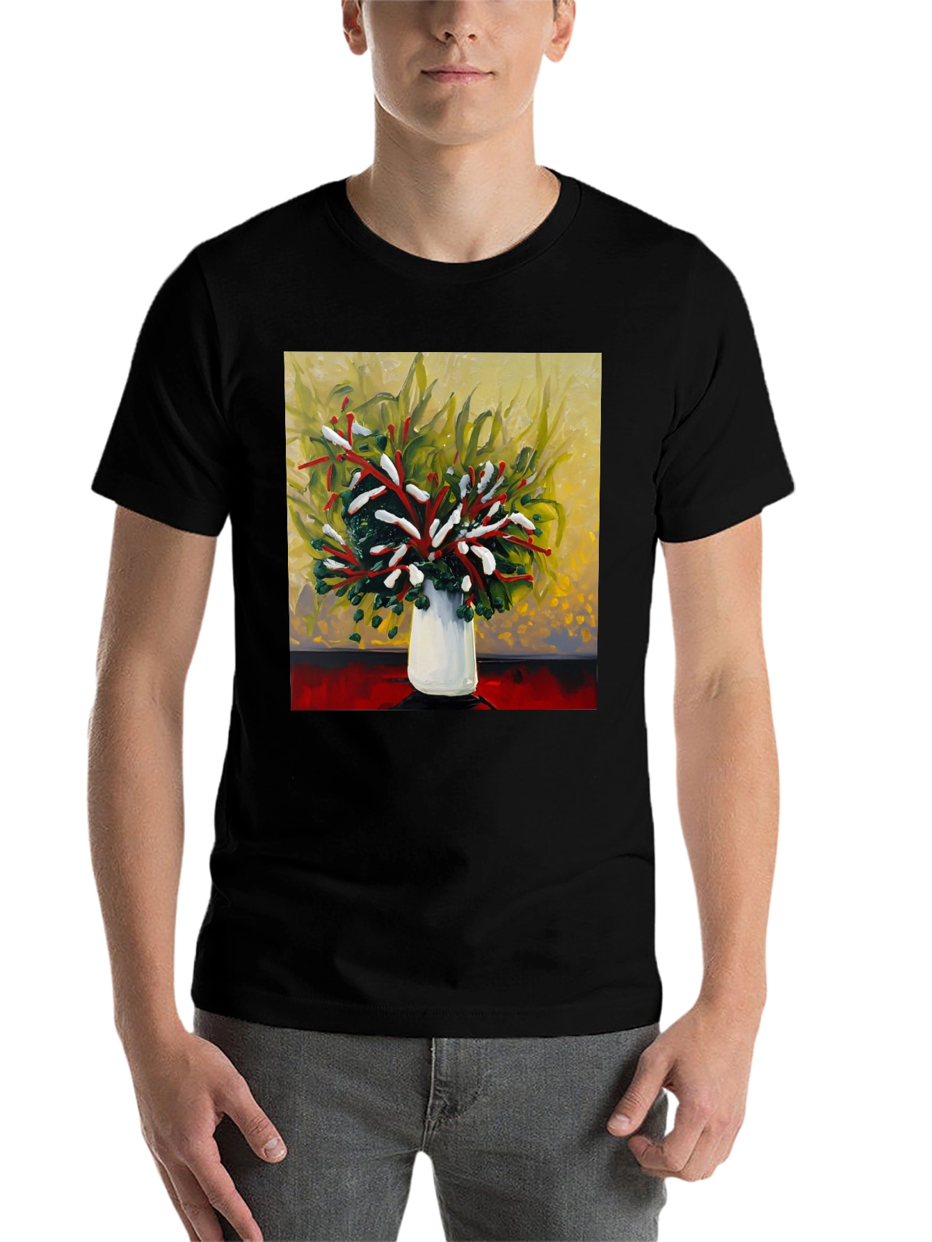 Black Floral Bouquet Graphic Tee - Abstract Art Shirt view 7