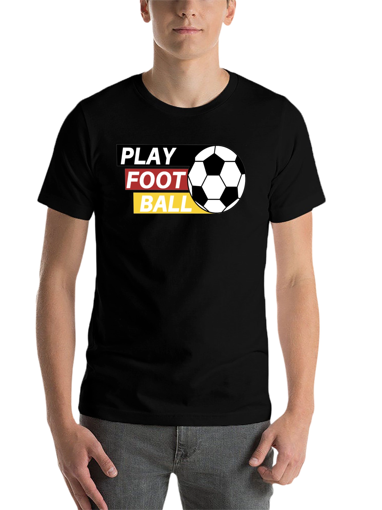Black Play Football Graphic Tee - Black Cotton T-Shirt view 7