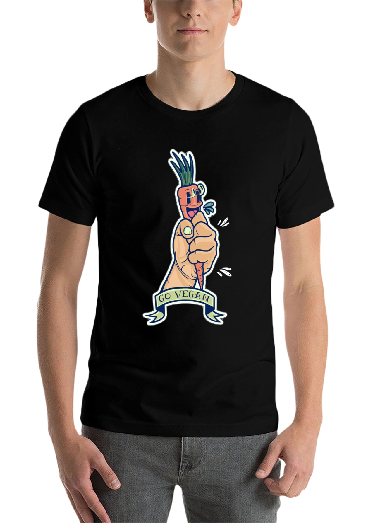Black Go Vegan Carrot Graphic Tee - Black Cotton T-Shirt view 7