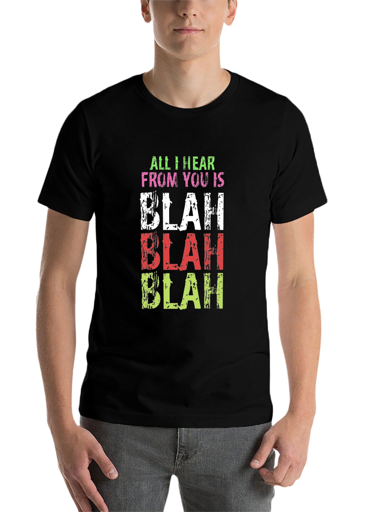 Black Blah Slogan Black T-Shirt view 7