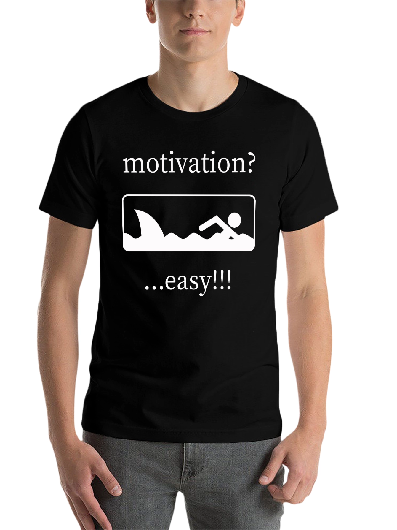 Black Motivation Shark Swimmer T-Shirt - Funny Graphic Tee view 7