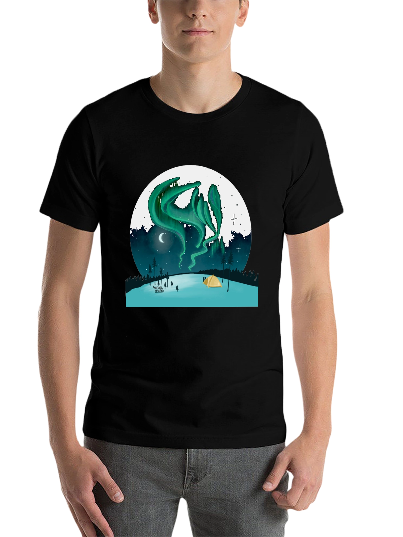 Black Aurora Camping T-Shirt - Northern Lights Adventure Tee view 7