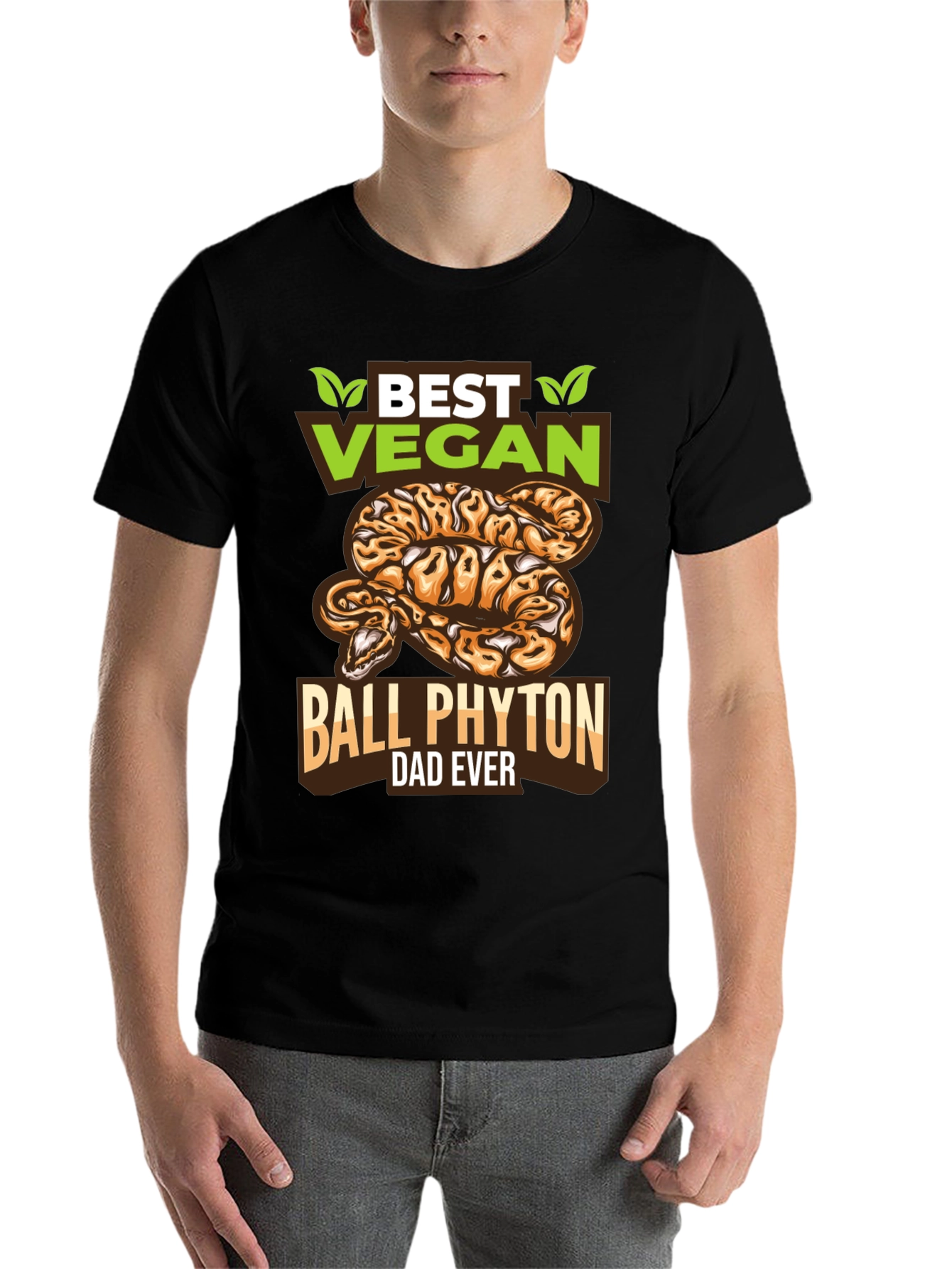 Black Vegan Ball Python Dad T-Shirt - Unique Snake Lover Gift view 7