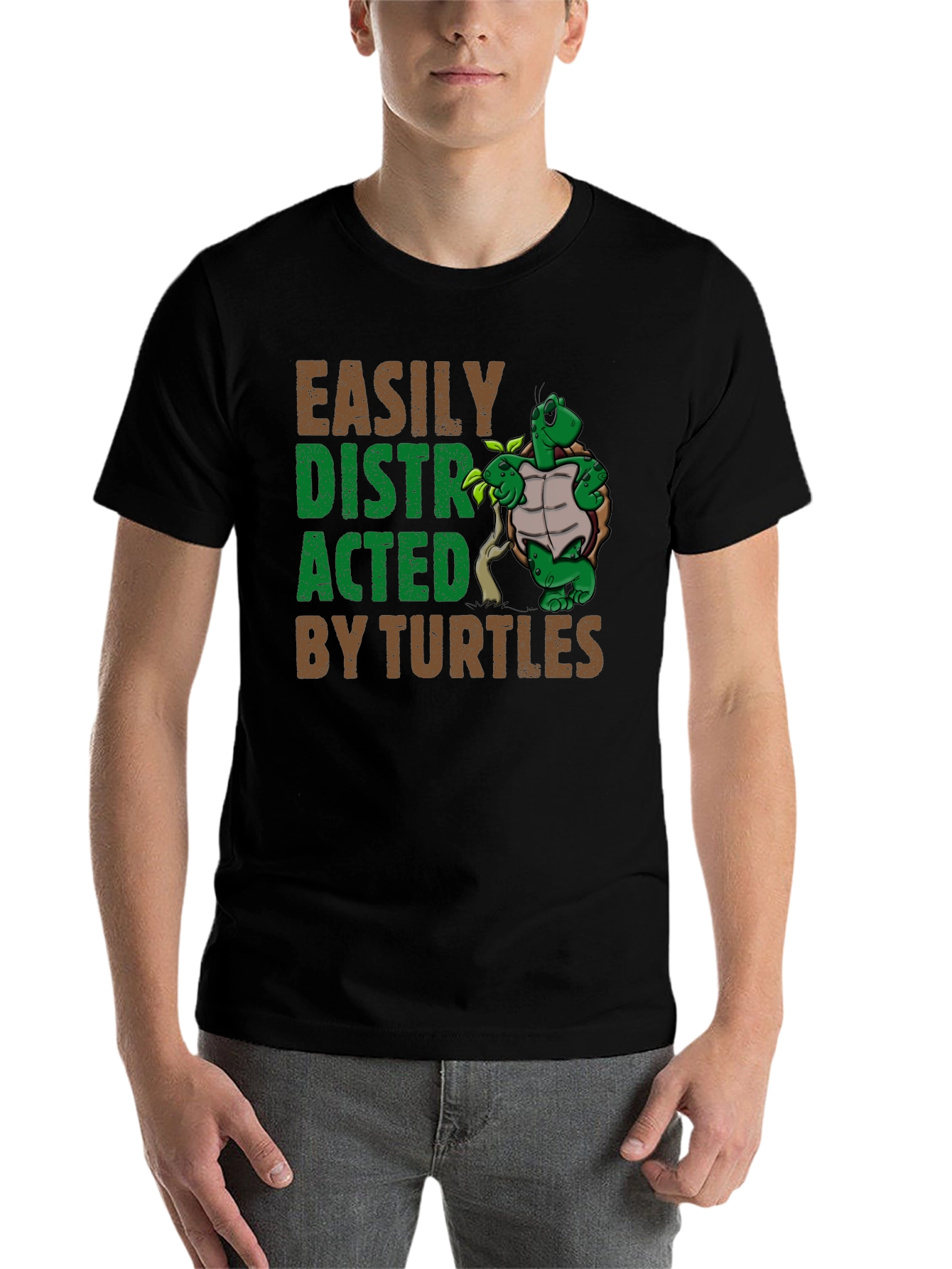 Black Easily Distracted By Turtles Graphic T-Shirt view 7