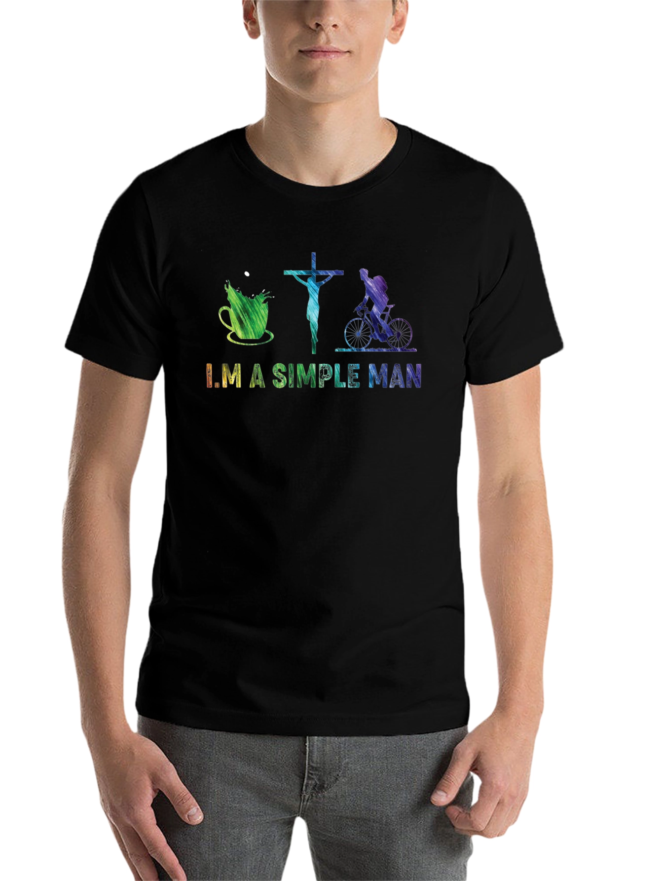 Black I'm A Simple Man T-Shirt: Coffee, Jesus, Biking view 7