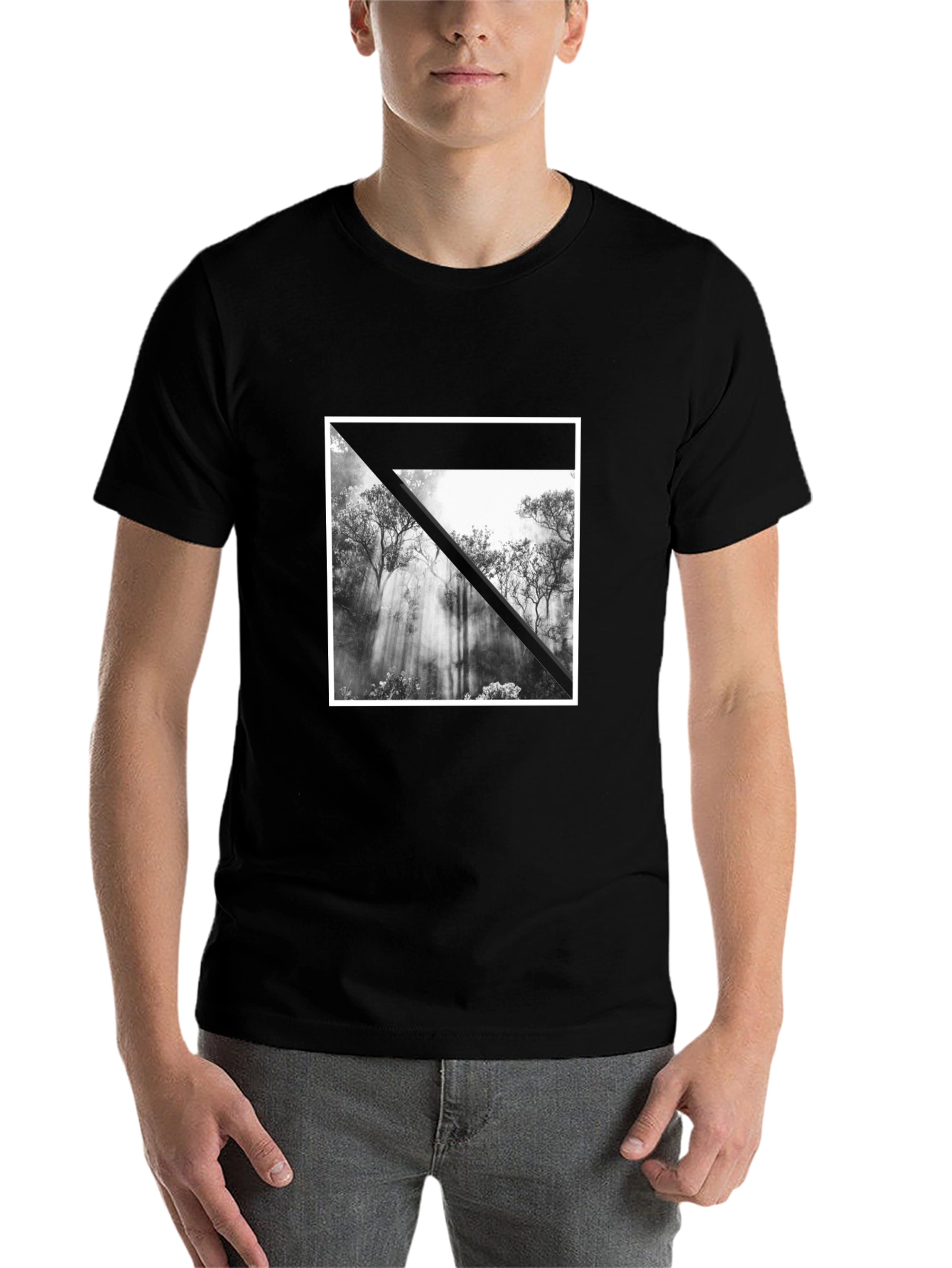 Black Abstract Forest Graphic Tee - Black Cotton T-Shirt view 7