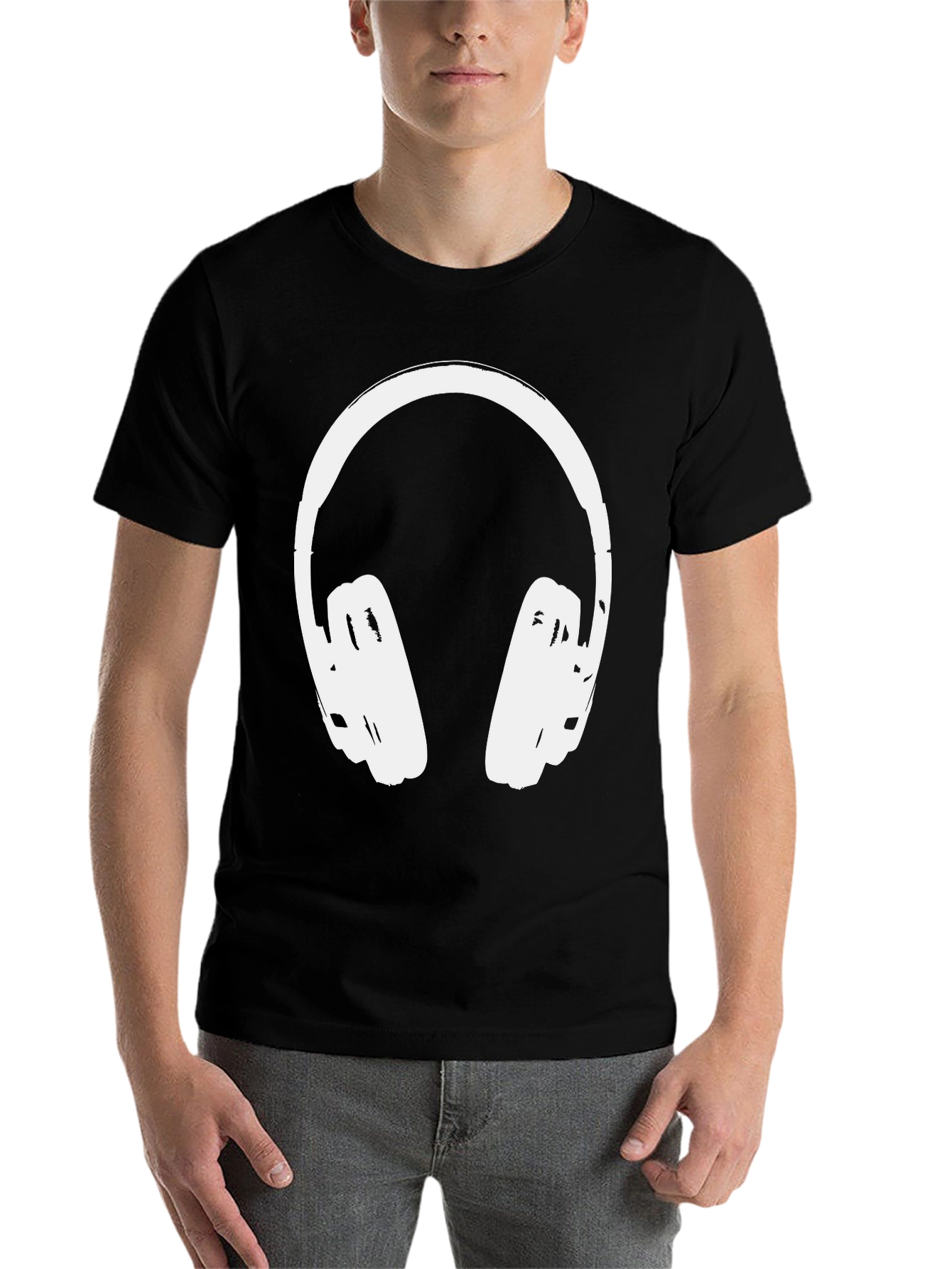Black Cool Headphones Graphic Tee - Black Casual Shirt view 7