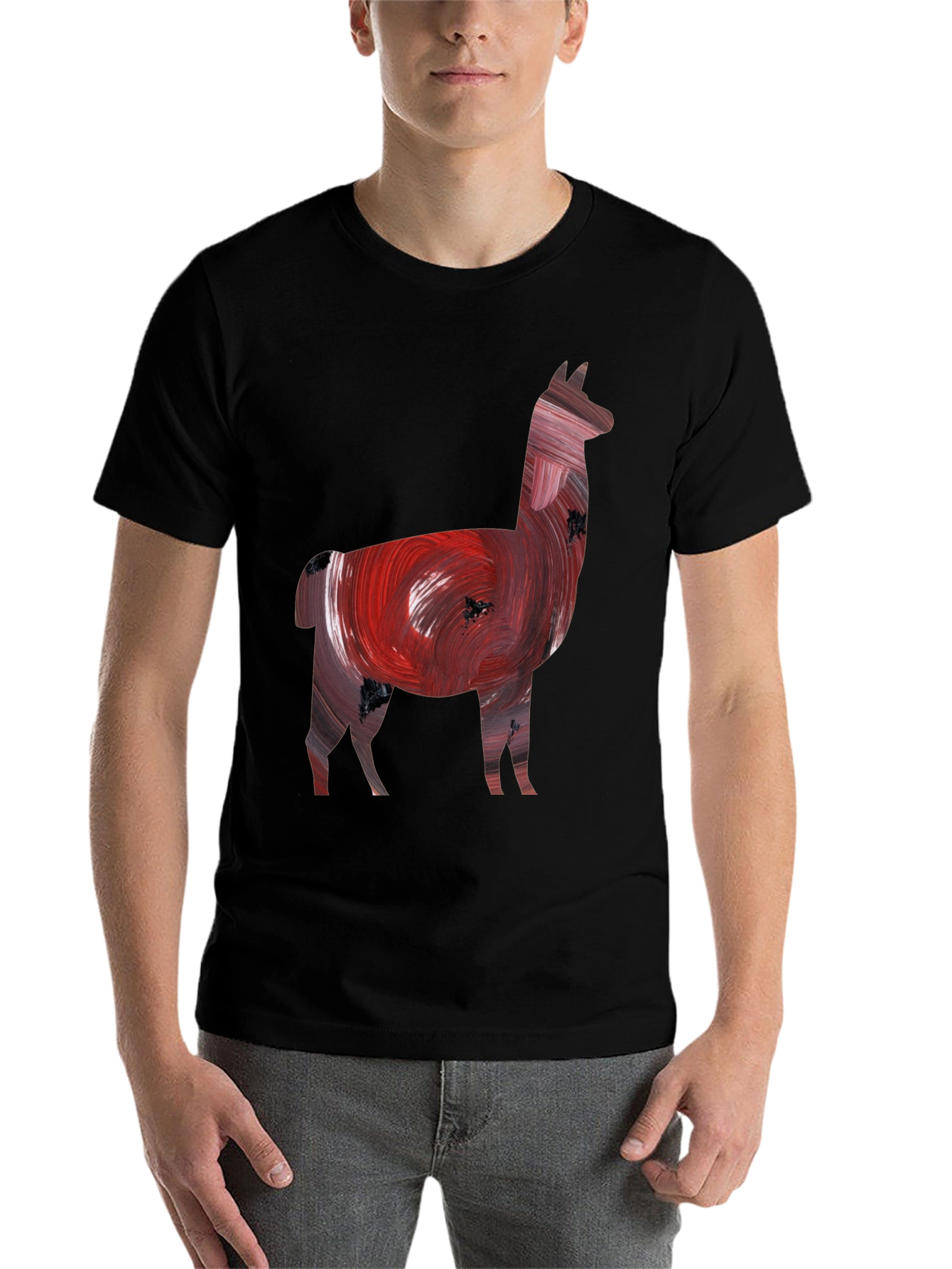 Black Llama Art Print Black Tee view 7