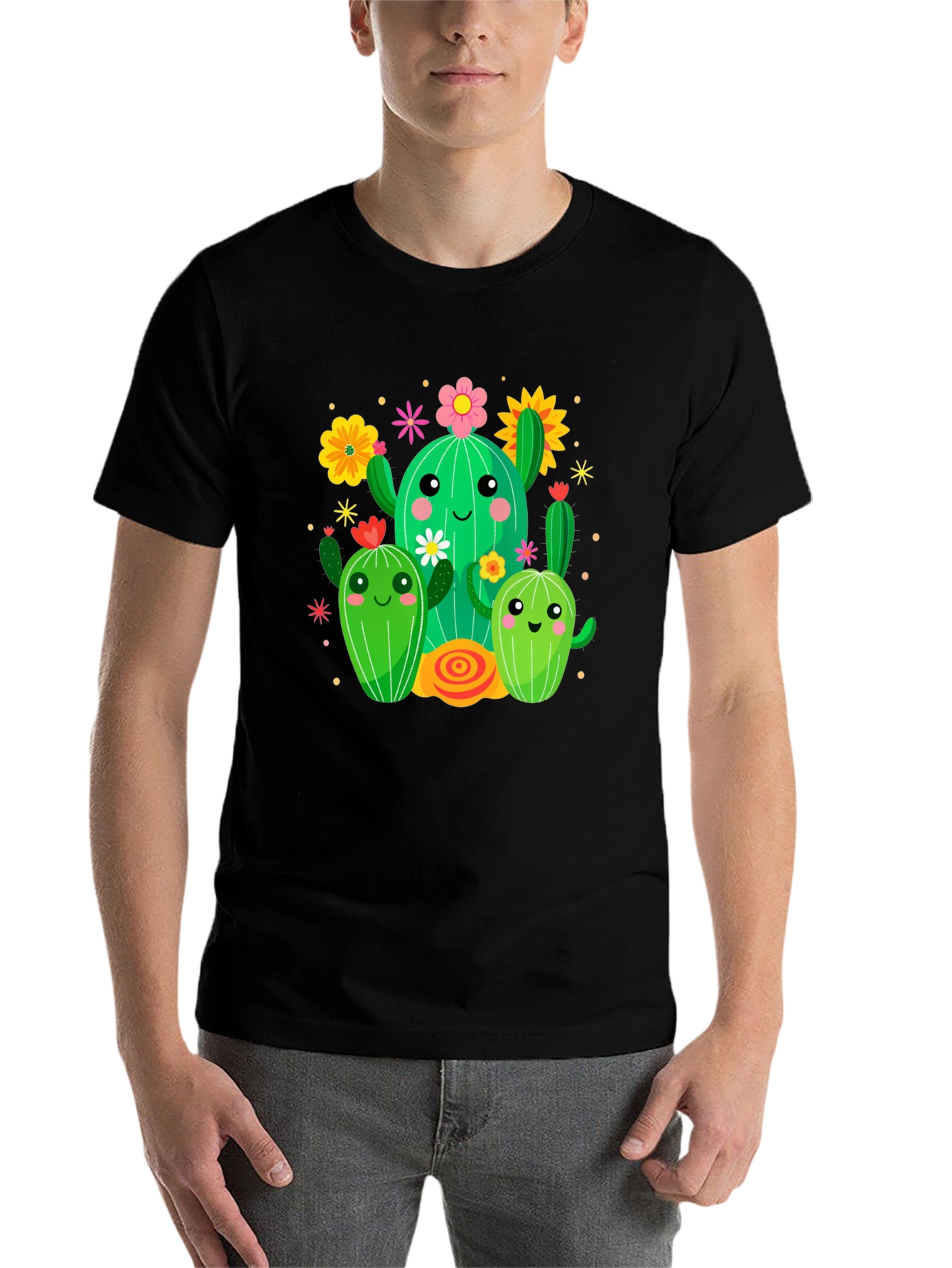 Black Cute Cactus Crew Graphic Tee - Fun & Stylish view 7