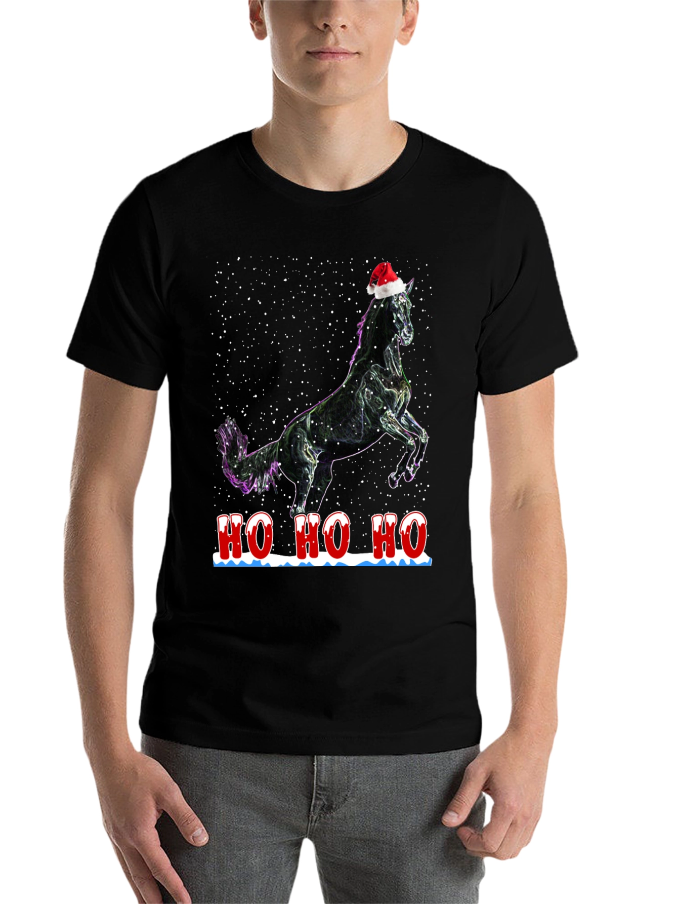 Black Festive Horse T-Shirt - Holiday Cheer view 7