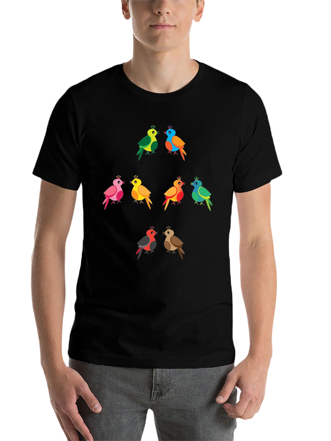 Black Colorful Birds Graphic Tee - Fun & Unique Design view 7