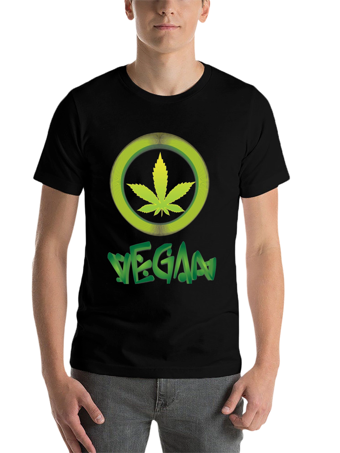 Black Vegan Marijuana Leaf T-Shirt - Black Cotton Tee view 7