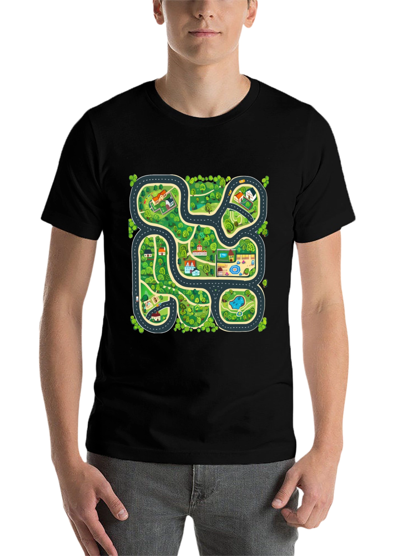 Black City Map Graphic T-Shirt - Playful Design, Soft Cotton view 7