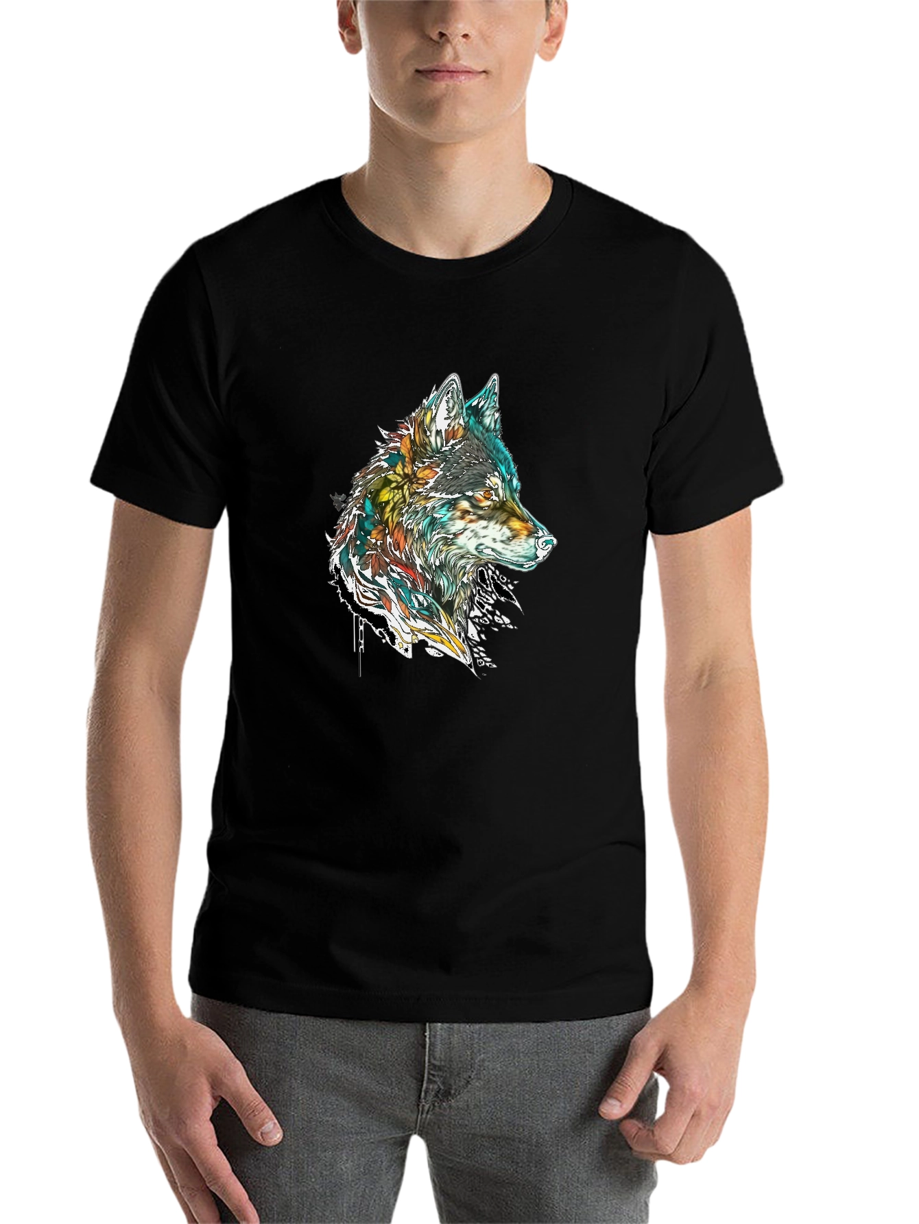 Black Wolf Graphic Print Black T-Shirt view 7
