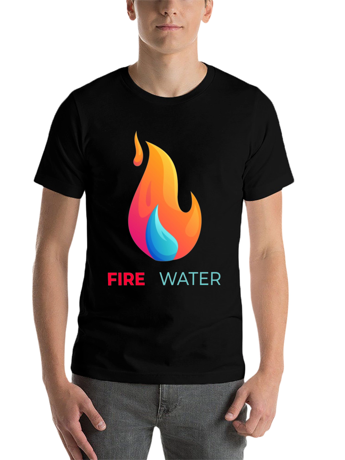 Fire and Water Graphic T-Shirt - Black Cotton Tee - 7