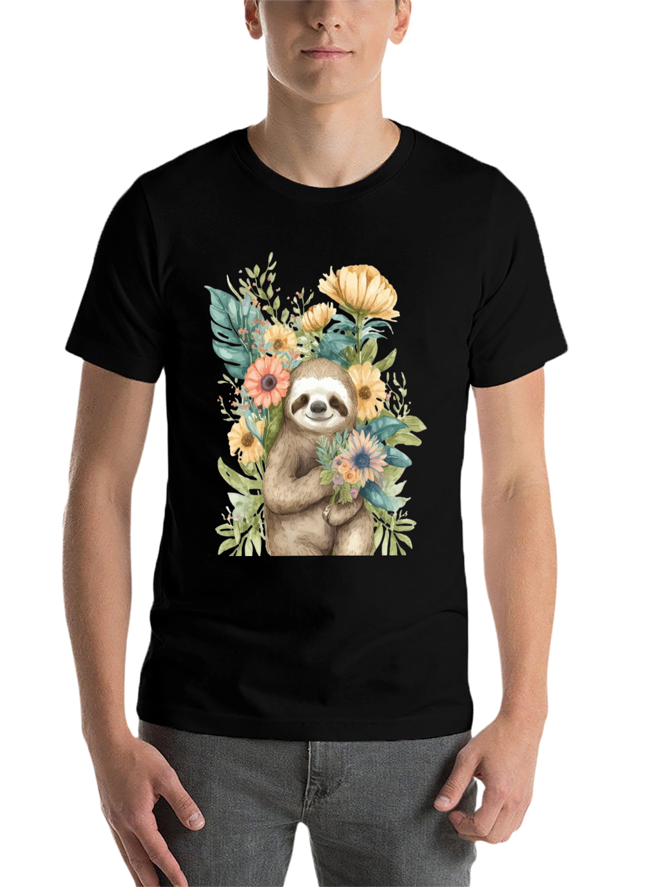 Black Sloth & Floral Graphic Tee view 7