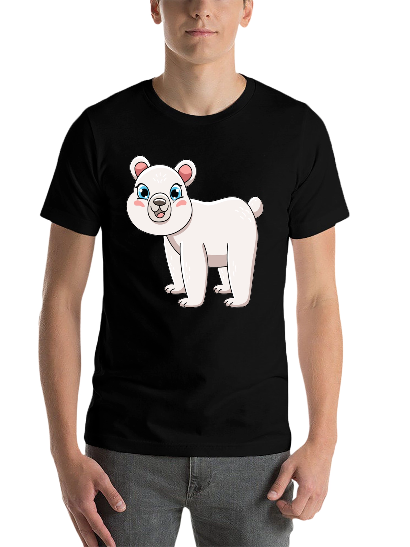 Black Cute Polar Bear Graphic Black T-Shirt view 7