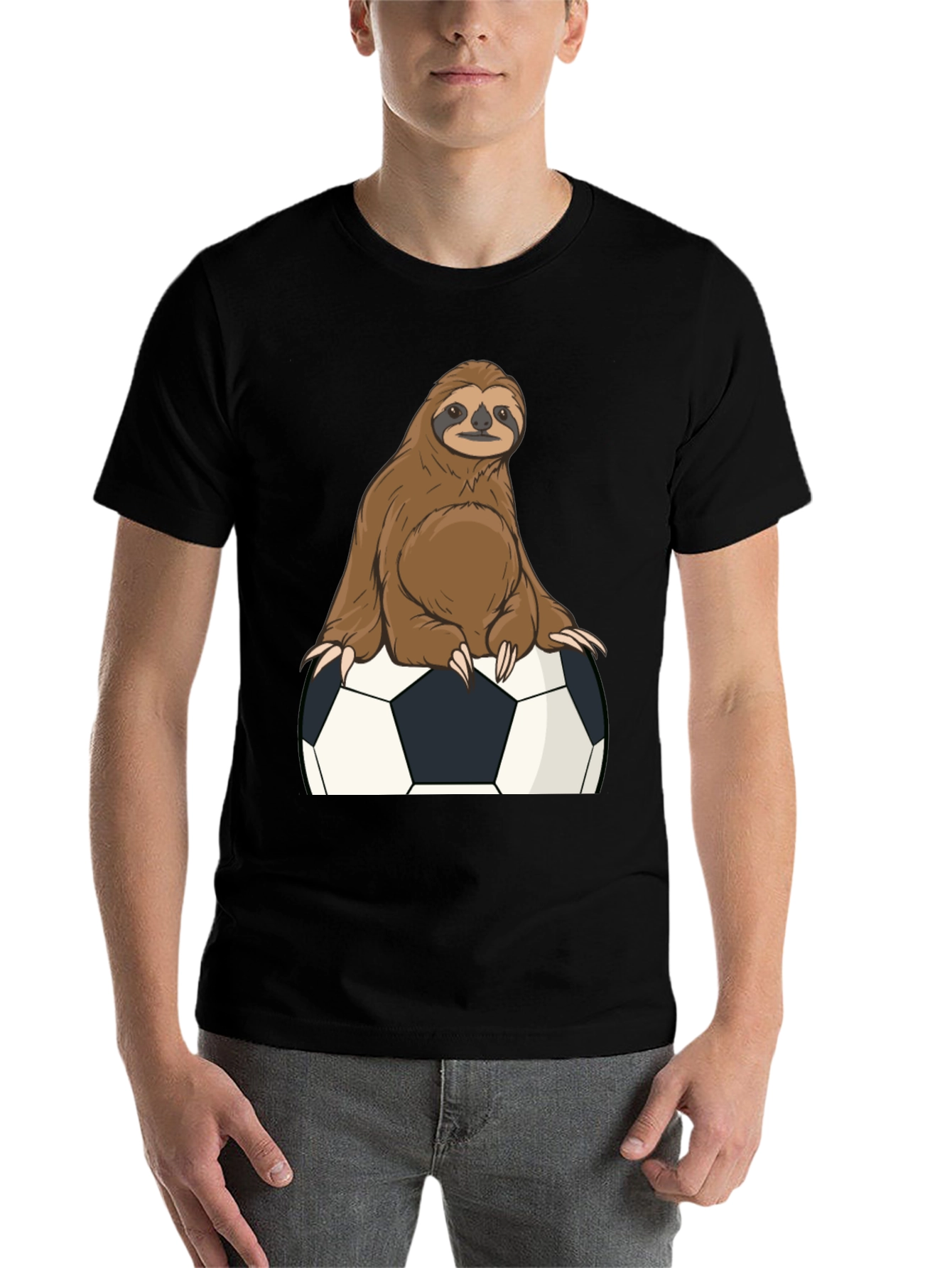 Black Sloth Soccer T-Shirt - Funny Graphic Tee view 7