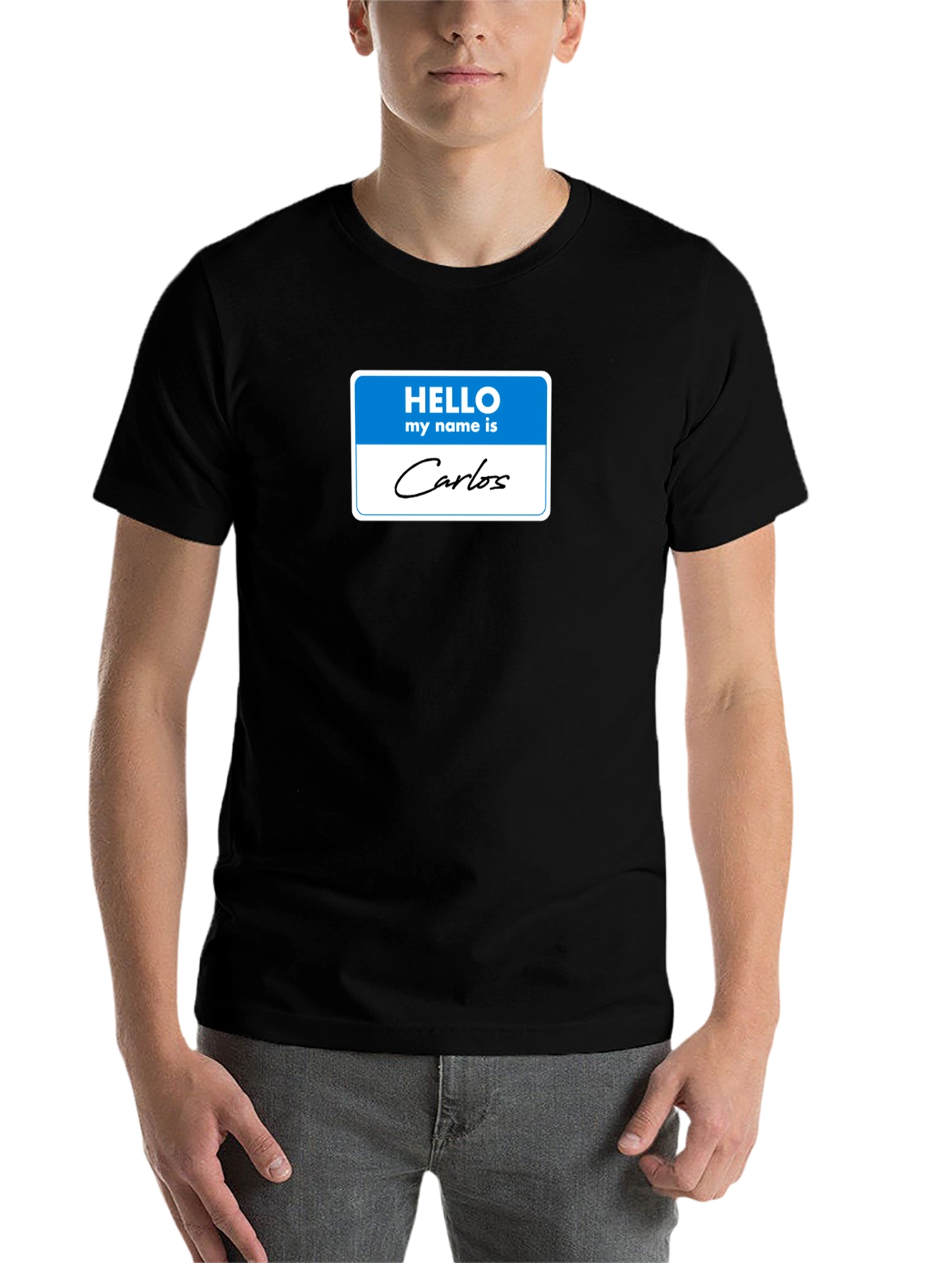 Black Hello My Name Is Carlos T-Shirt view 7