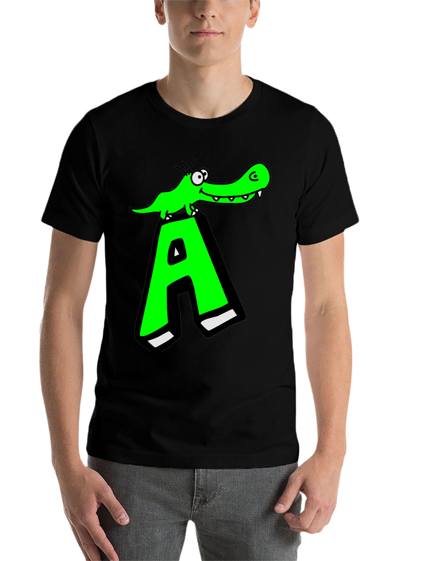 Black Funny Alligator 'A' Graphic T-Shirt view 7