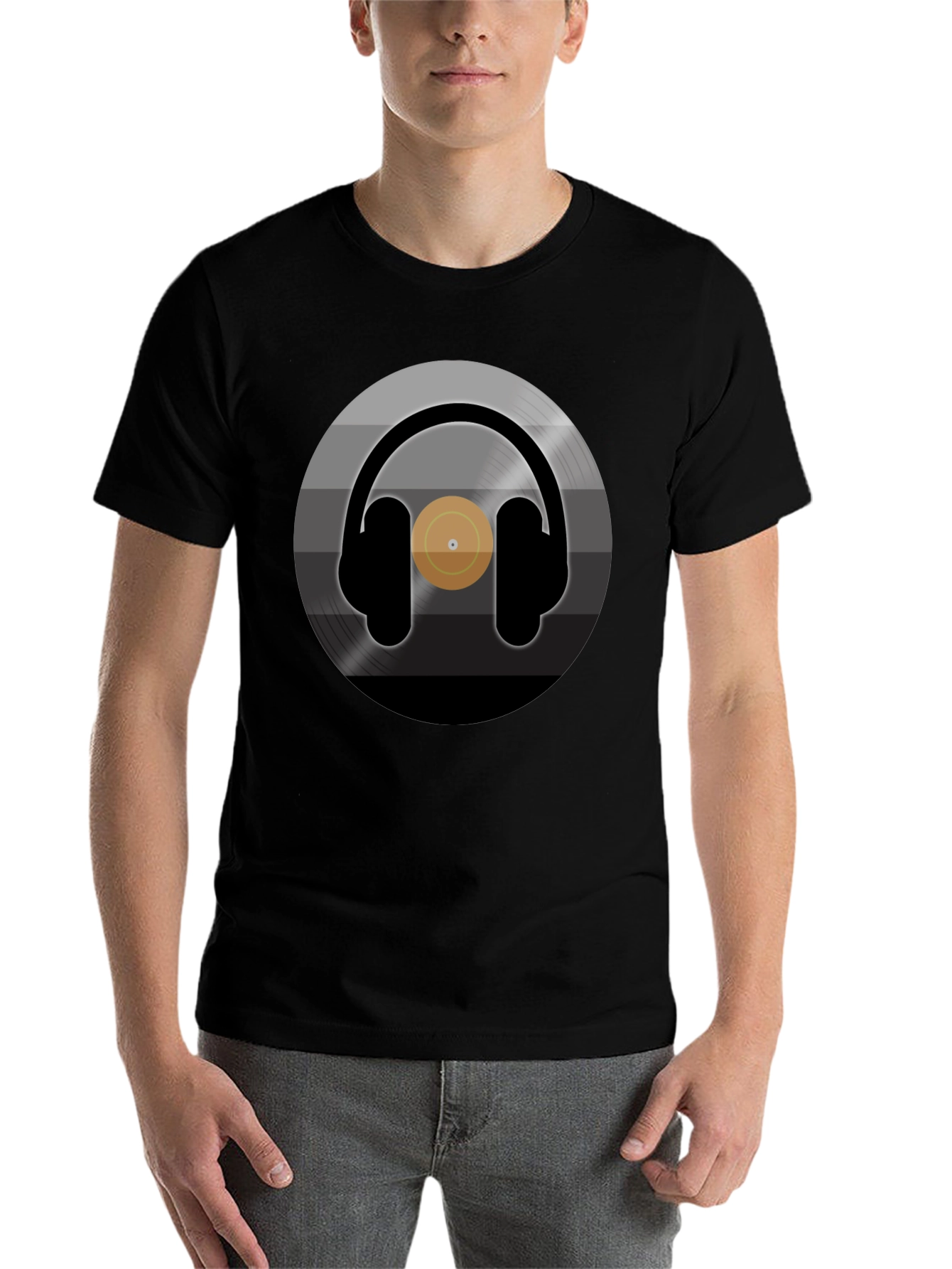 Black Headphones Record Graphic T-Shirt - Music Lover Tee view 7