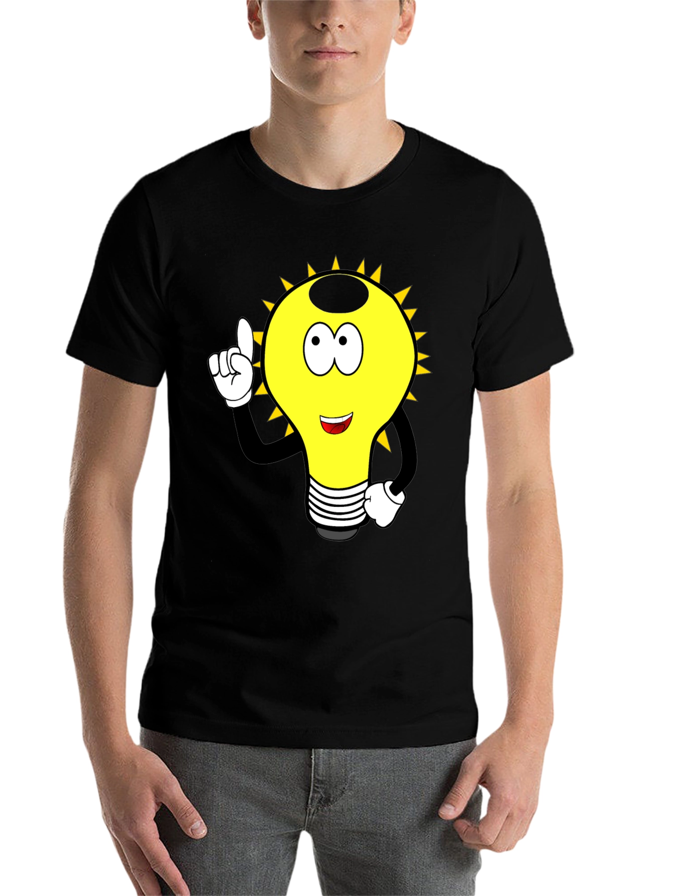 Black Cartoon Light Bulb Graphic Tee - Black view 7