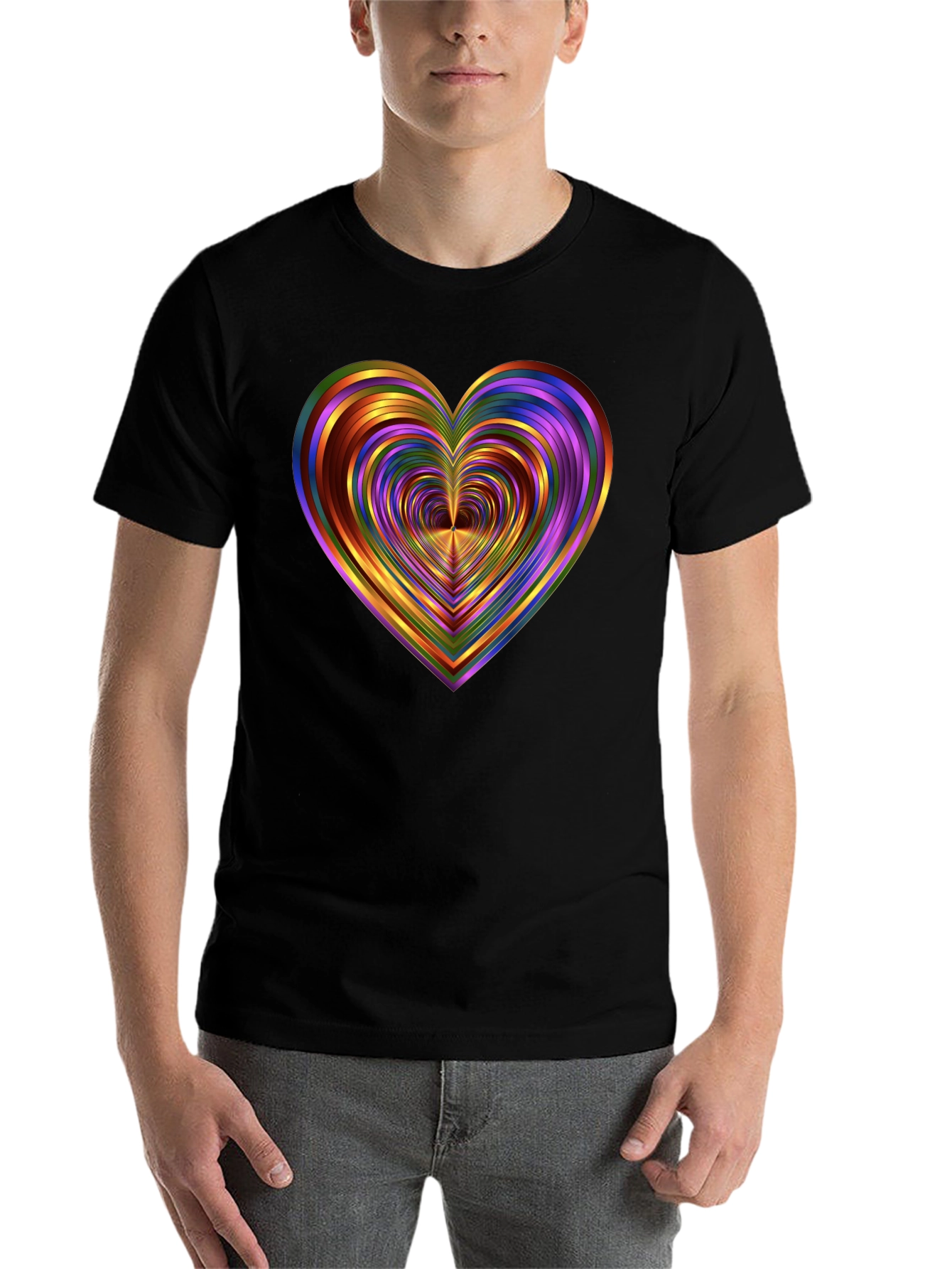 Black Rainbow Heart Graphic Tee - Unique Design view 7