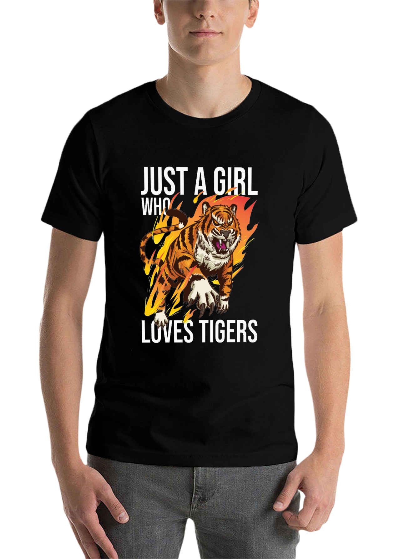 Black Just A Girl Who Loves Tigers Graphic T-Shirt view 7