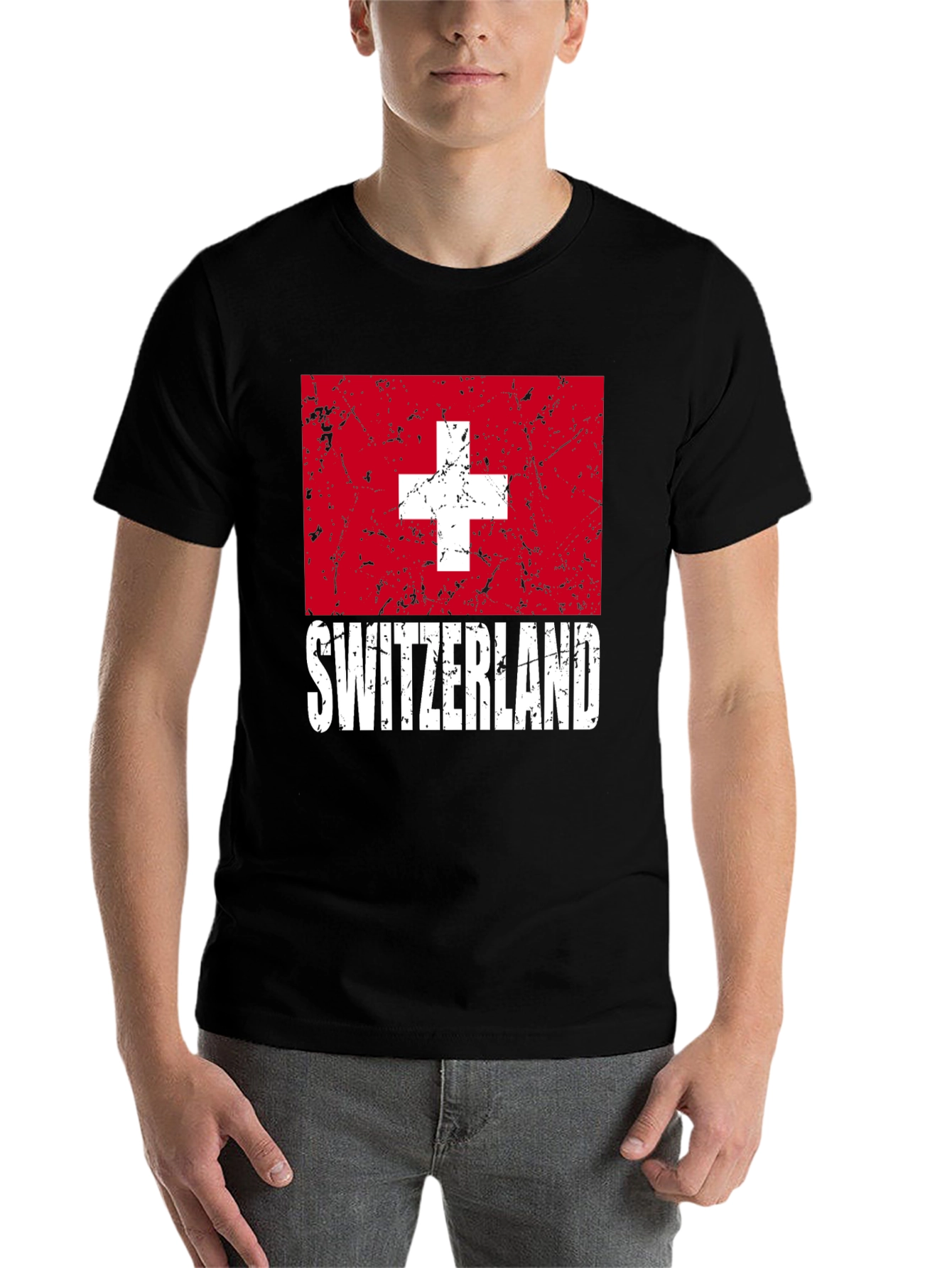Switzerland Flag Graphic T-Shirt - Black - 7