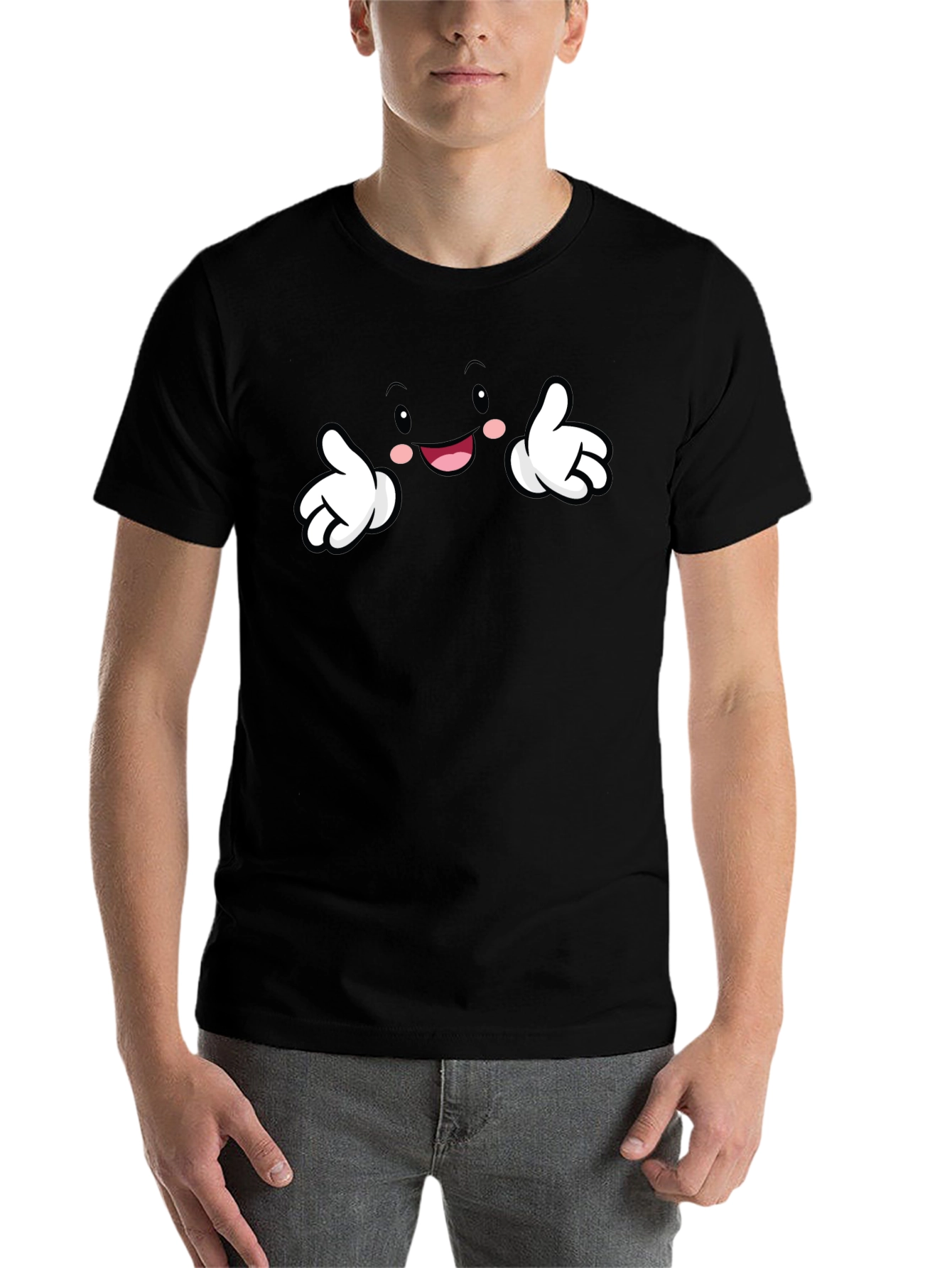 Black Funny Cartoon Face Black T-Shirt view 7