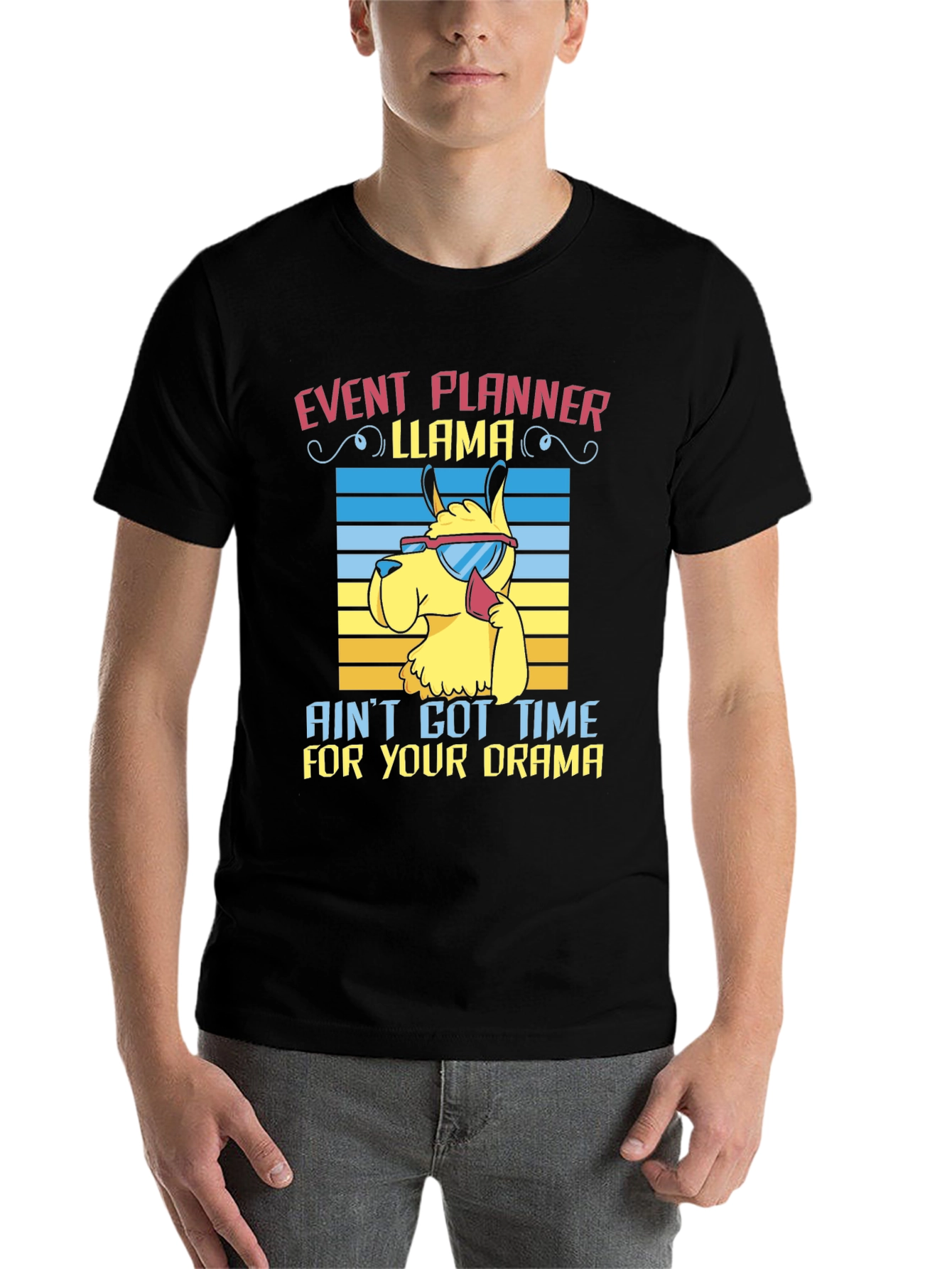 Black Event Planner Llama T-Shirt view 7