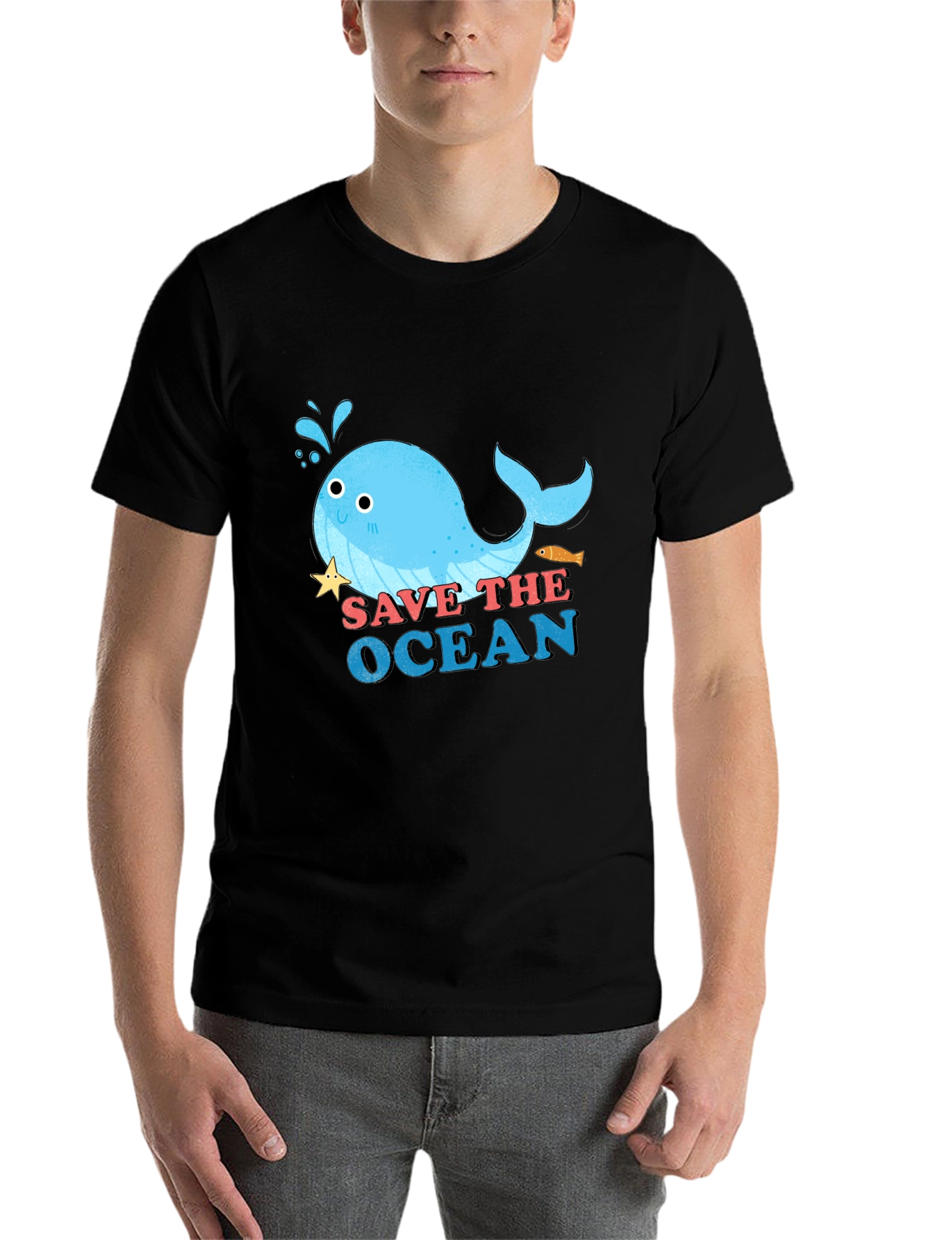 Black Save the Ocean Graphic Tee - Cute Whale Design view 7