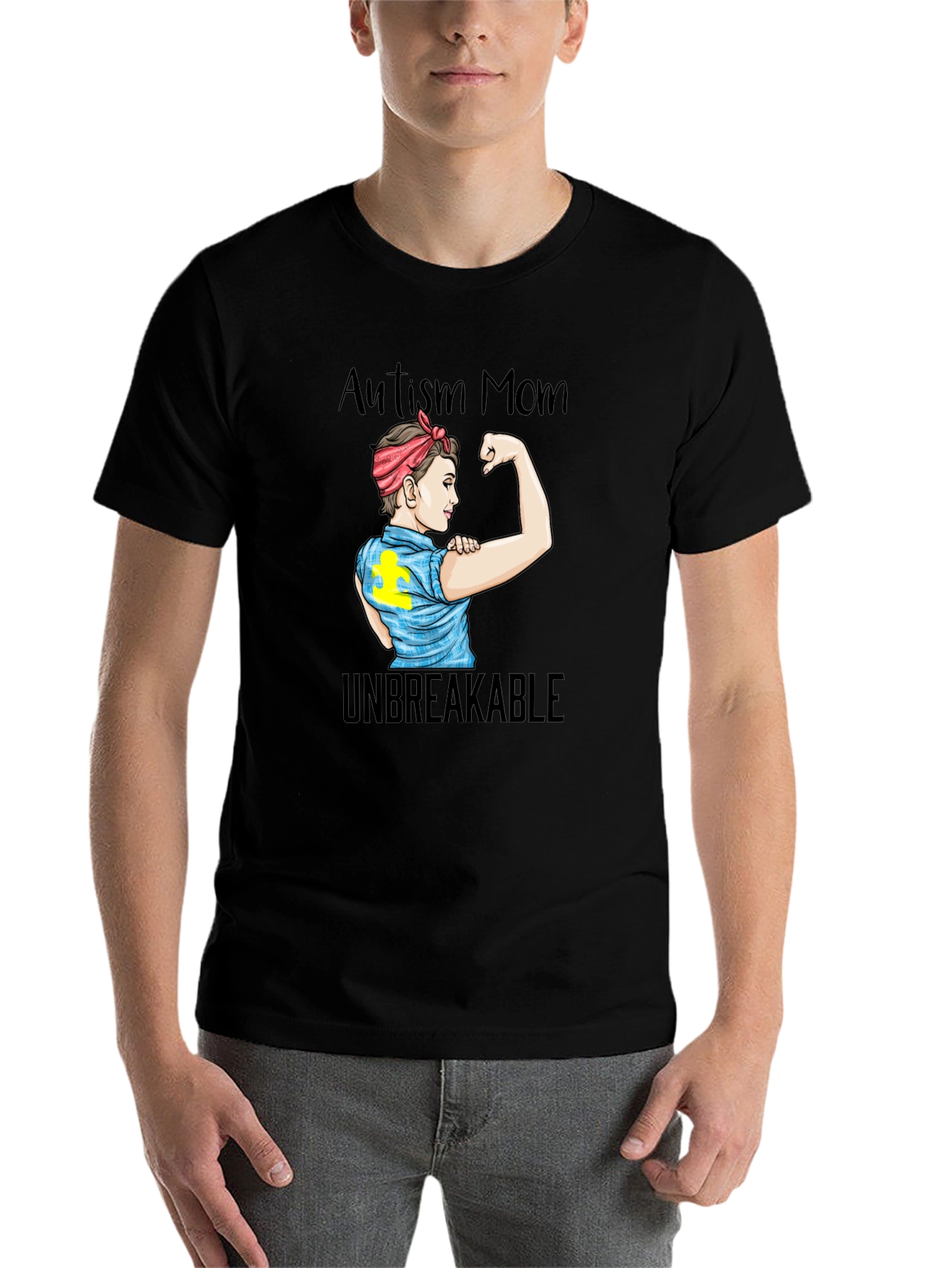 Black Autism Mom Unbreakable Graphic T-Shirt view 7