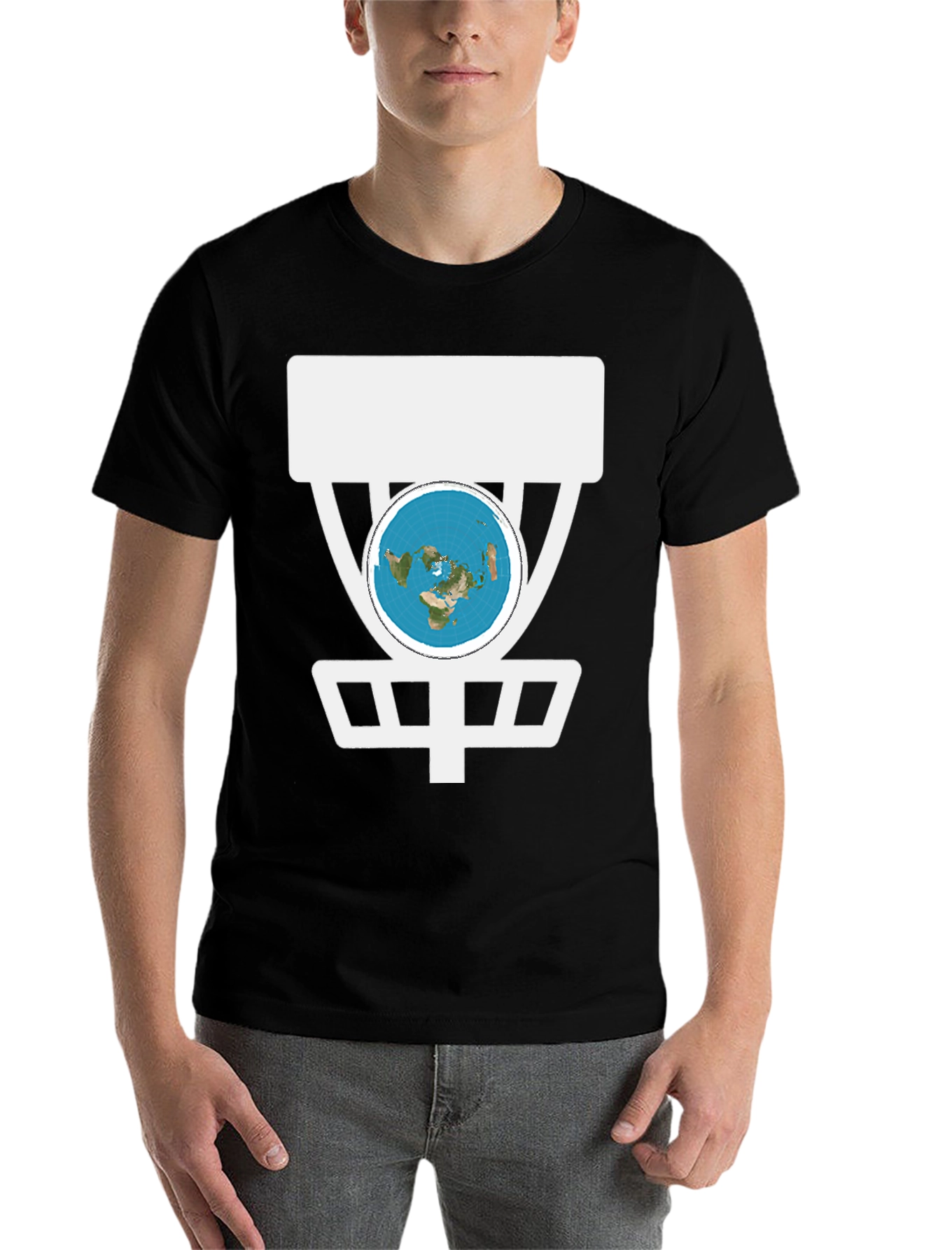 Black Flat Earth Disc Golf T-Shirt Funny Conspiracy Tee view 7