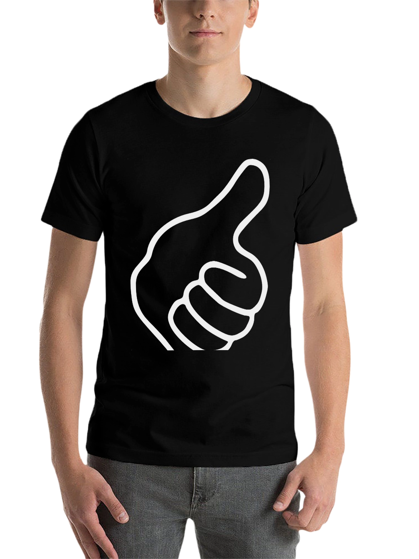 Black Thumbs Up Graphic Tee - Black Cotton Casual T-Shirt view 7