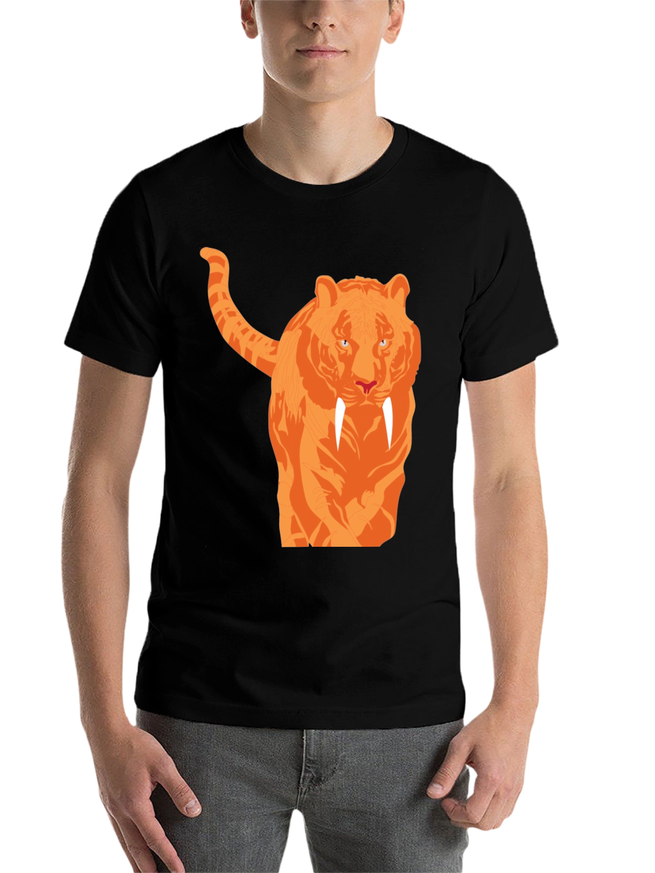 Black Cool Tiger Graphic Black T-Shirt view 7